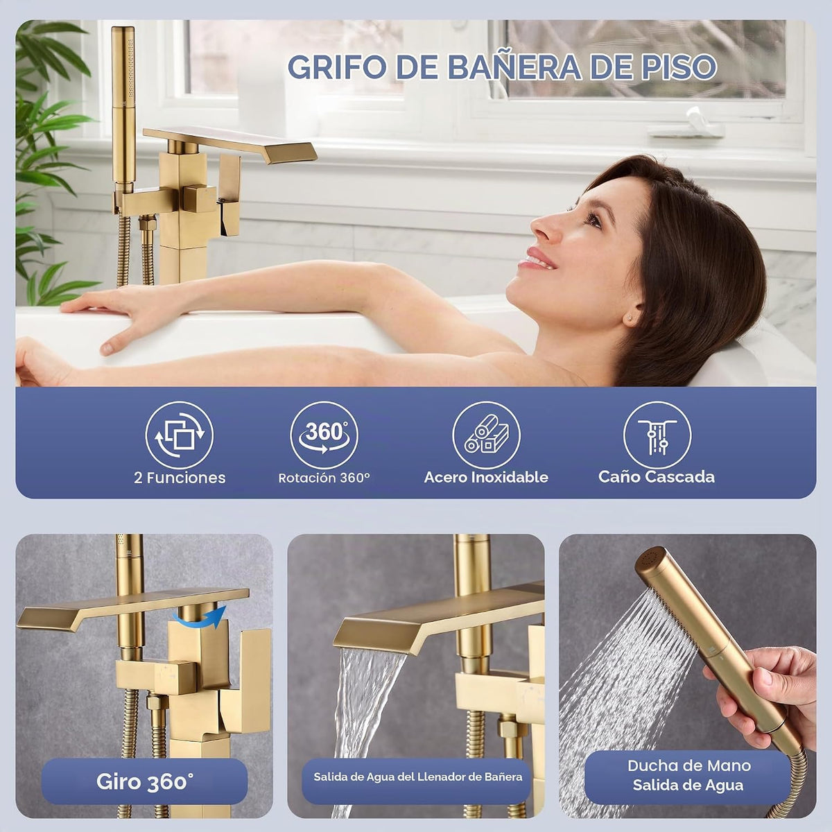 ALGRTS Grifo de bañera de pie independiente en cascada, para montaj...