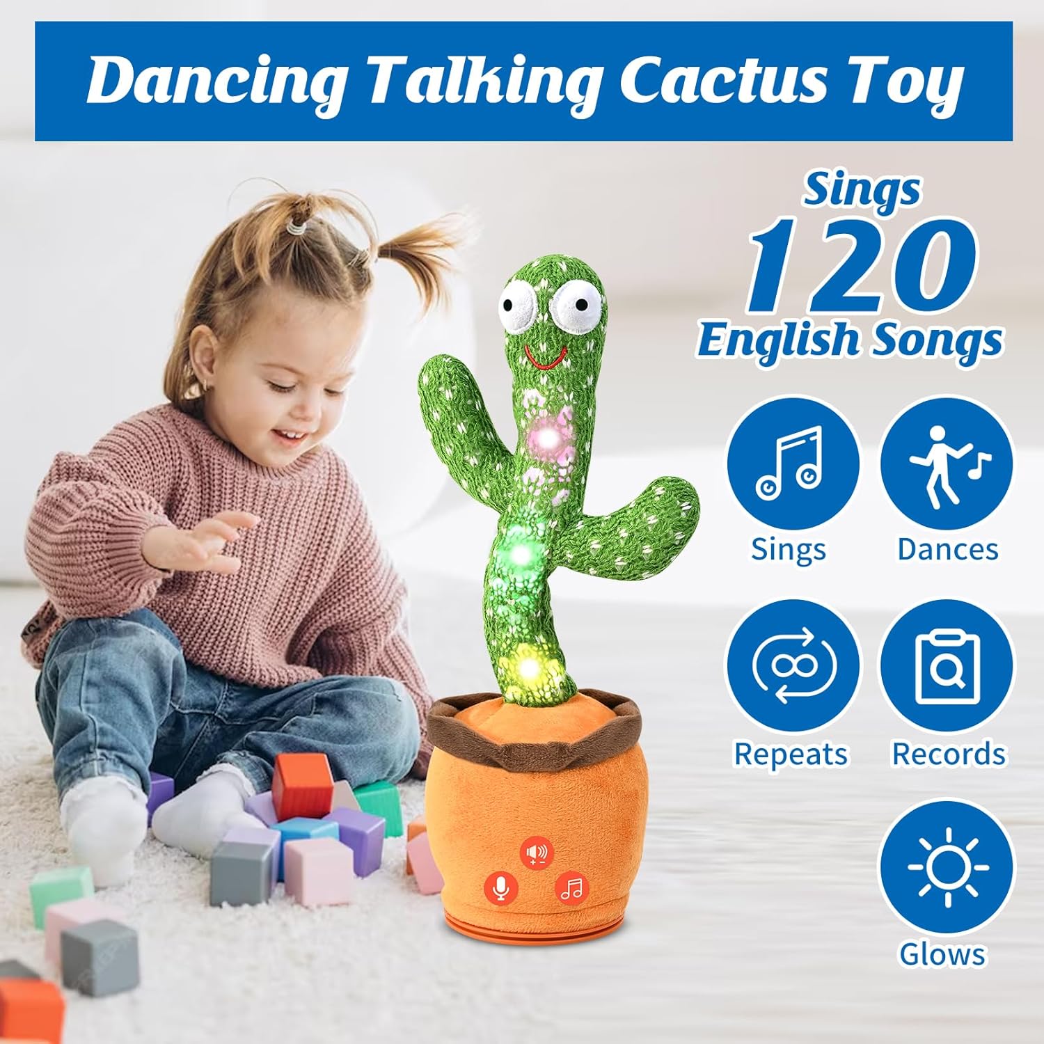 Juguetes recargables para bebés de 3-6, 6-12, 12-18 meses, cactus q...