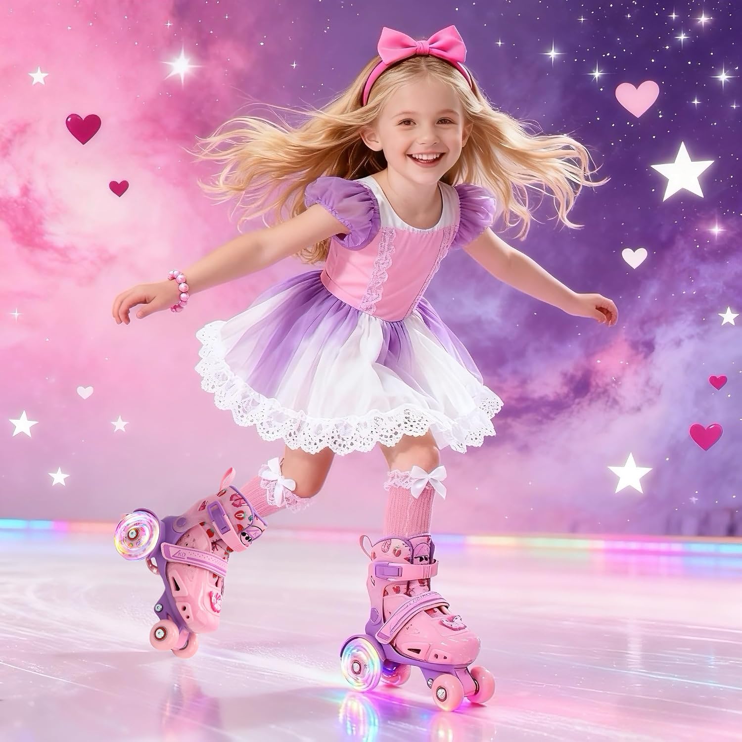 LKD Patines ajustables para niños y niñas, patines cuádruples para...