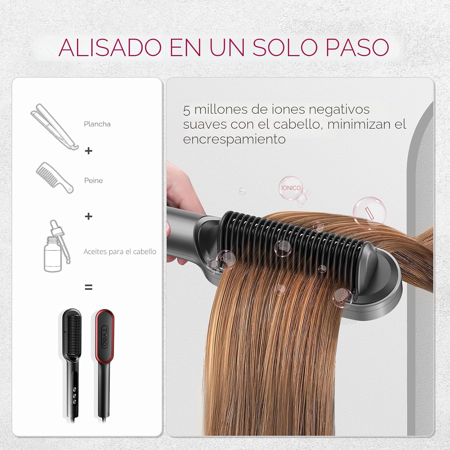 TYMO Ring Plus Cepillo Alisador de Cabello Iónico - Peine Alisador...