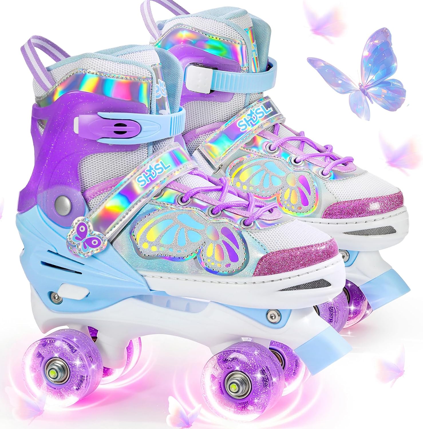 SHDSL Kids Roller Skates for Girls Boys, 4 Sizes Adjustable Butterf...