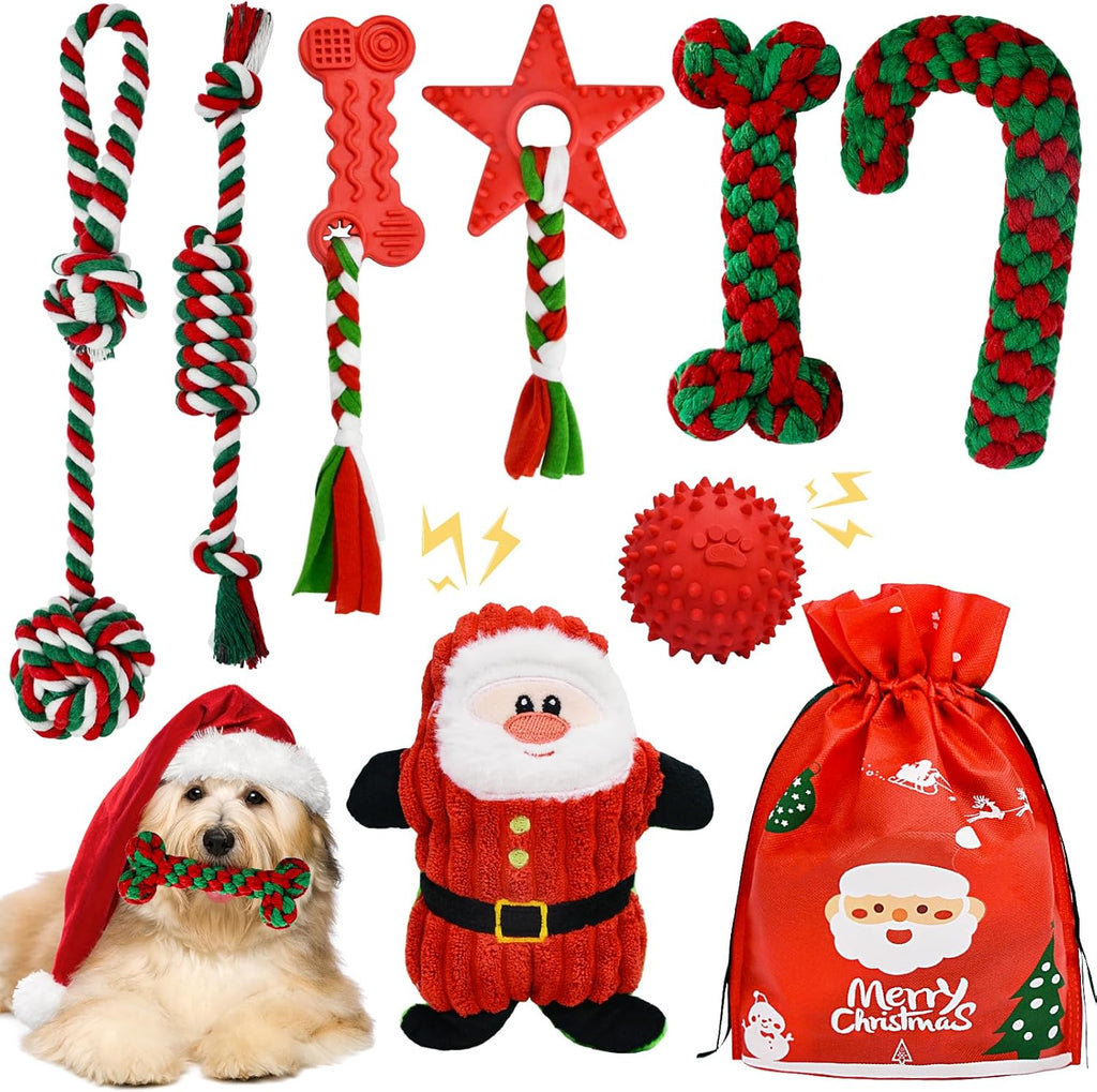 MRSOHRET Juguetes navideños para perros, paquete de 9 juguetes de c...