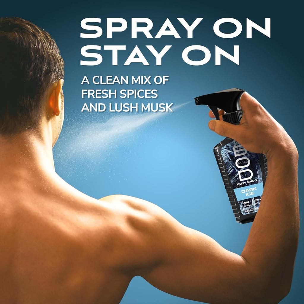 BOD man Fragancia corporal en aerosol, hielo oscuro, 8 onzas líquid...