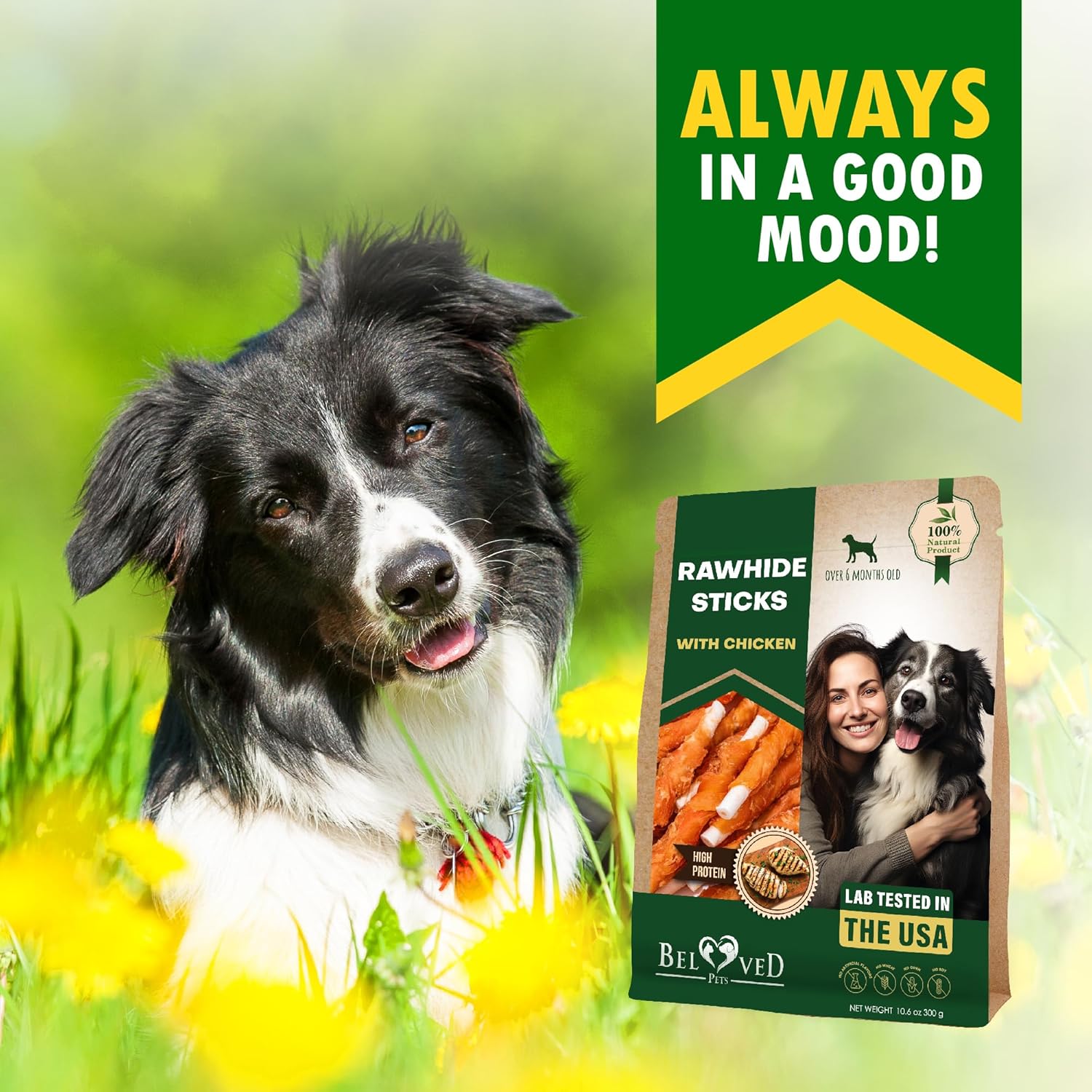 Beloved Pets Golosinas para perros y pollo envuelto de cuero crudo...