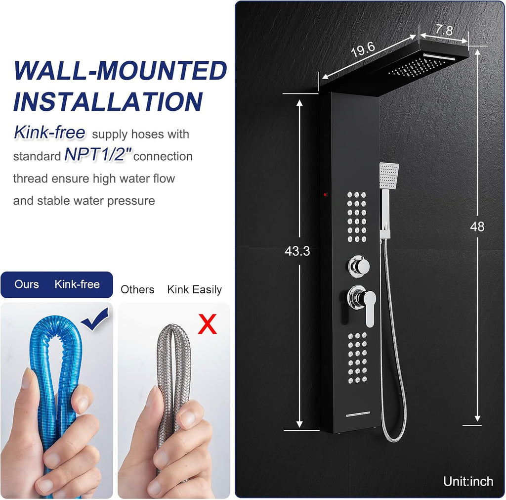 ROVATE 5 en 1 LED Rainfall - Panel de ducha con sistema de torre de...