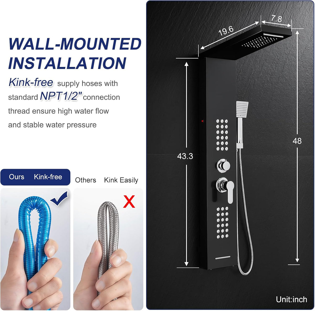 ROVATE 5 en 1 LED Rainfall - Panel de ducha con sistema de torre de...