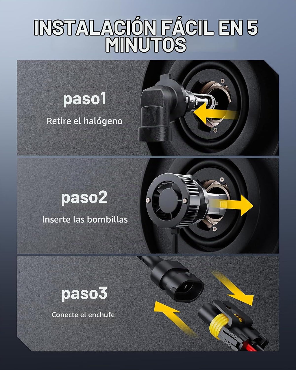 AUXITO Bombillas Y19 9005, 70000LM blanco frío, repuesto directo 90...