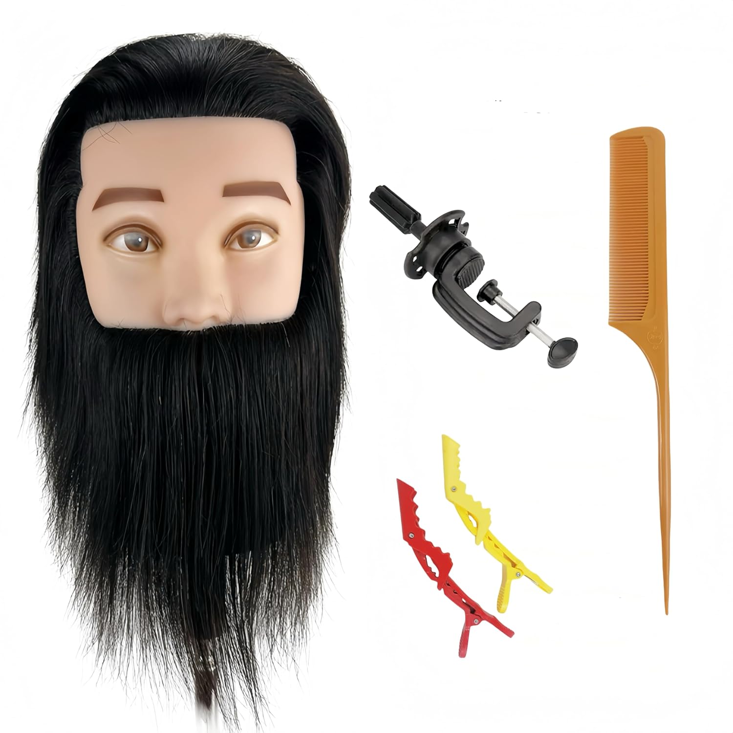 Yiifiulyn Cabeza de maniquí de cabello humano con barba, cabeza de...
