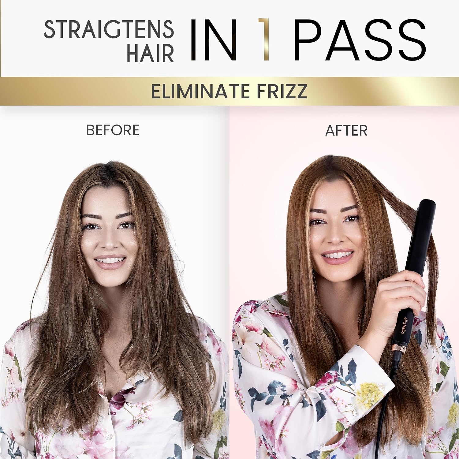ELLA BELLA® Plancha de pelo delgada con rizador infrarrojo 2 en 1 |...