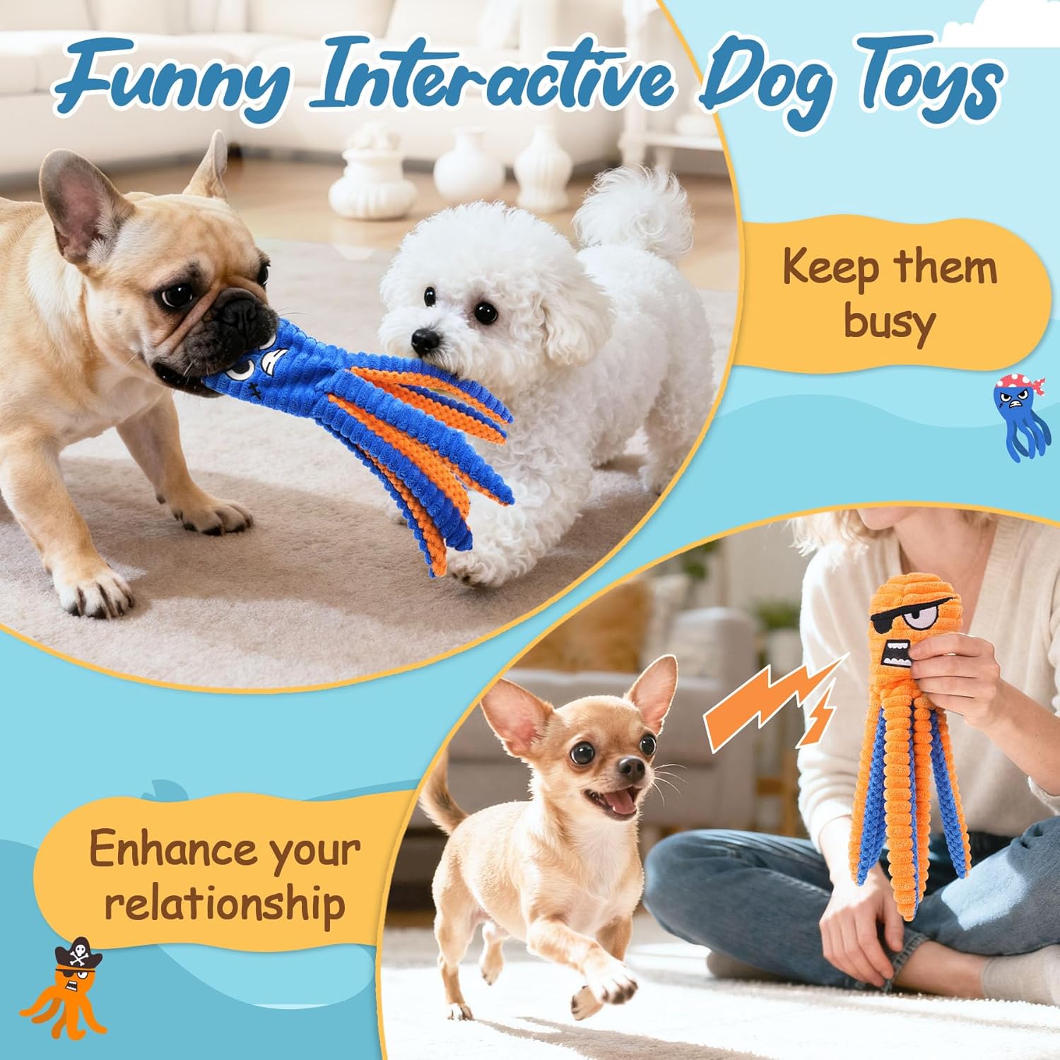 Zeaxuie Juguetes interactivos para perros masticadores, paquete de...