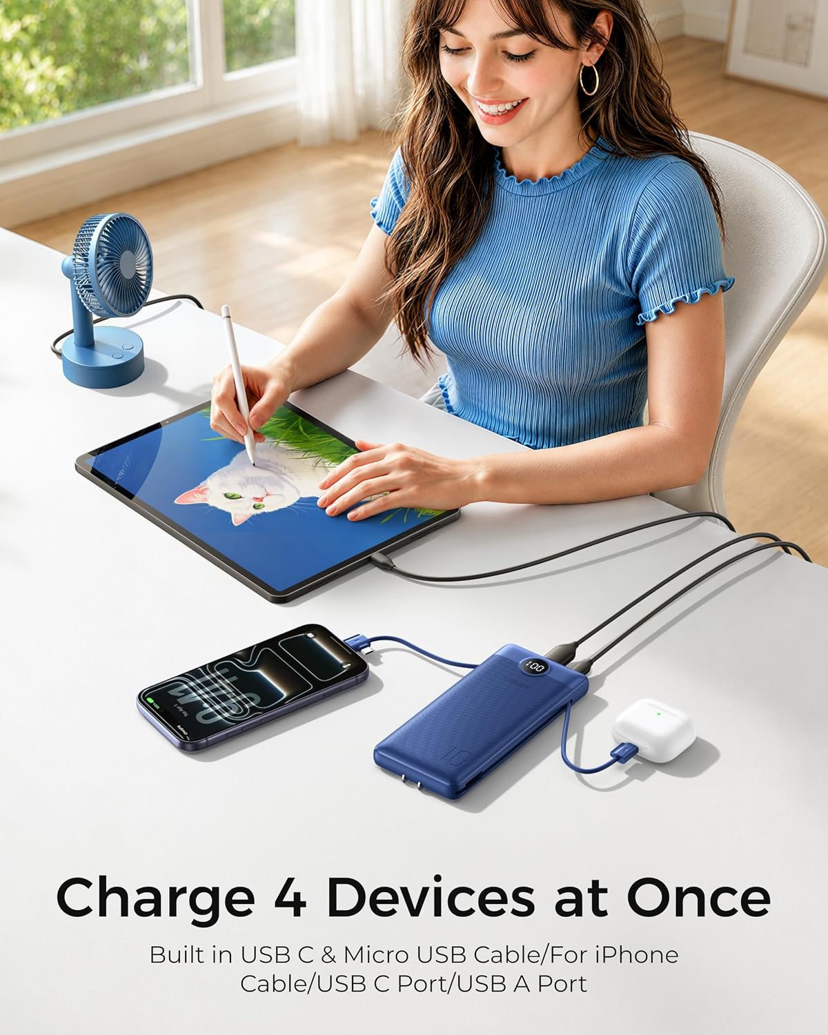 VEGER Cargador portátil con enchufe AC incorporado y cables, todo e...
