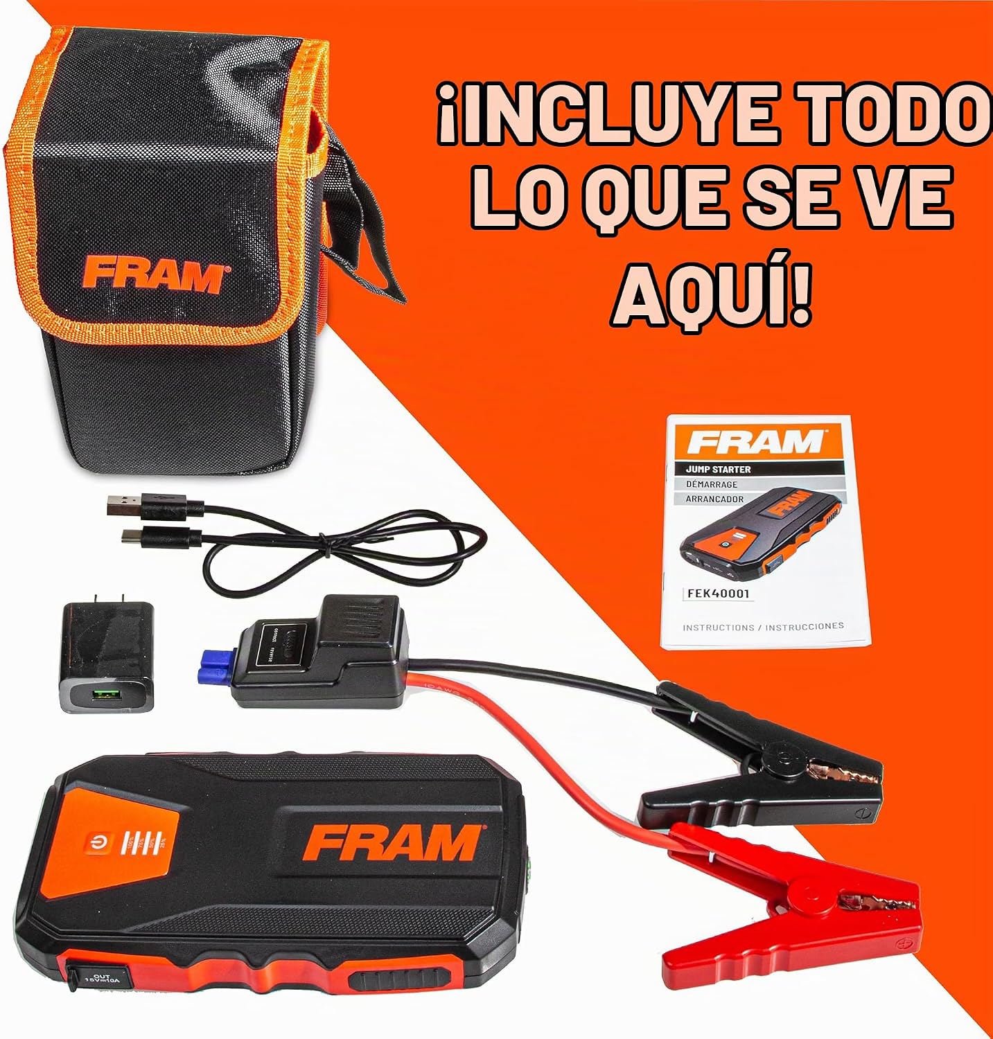 FRAM FEK40008 - Arrancador de batería de coche 12000mAh (44.4Wh) ha...