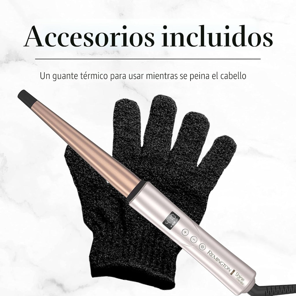 Remington Shine Therapy - Varita rizadora cónica con infusión de ac...