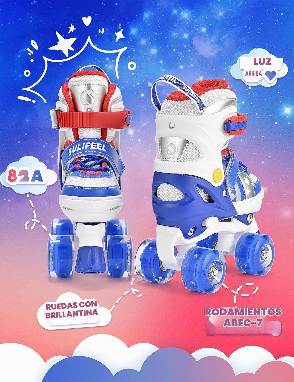 SULIFEEL Rainbow Unicorn - Patines ajustables de 4 tamaños para niñ...