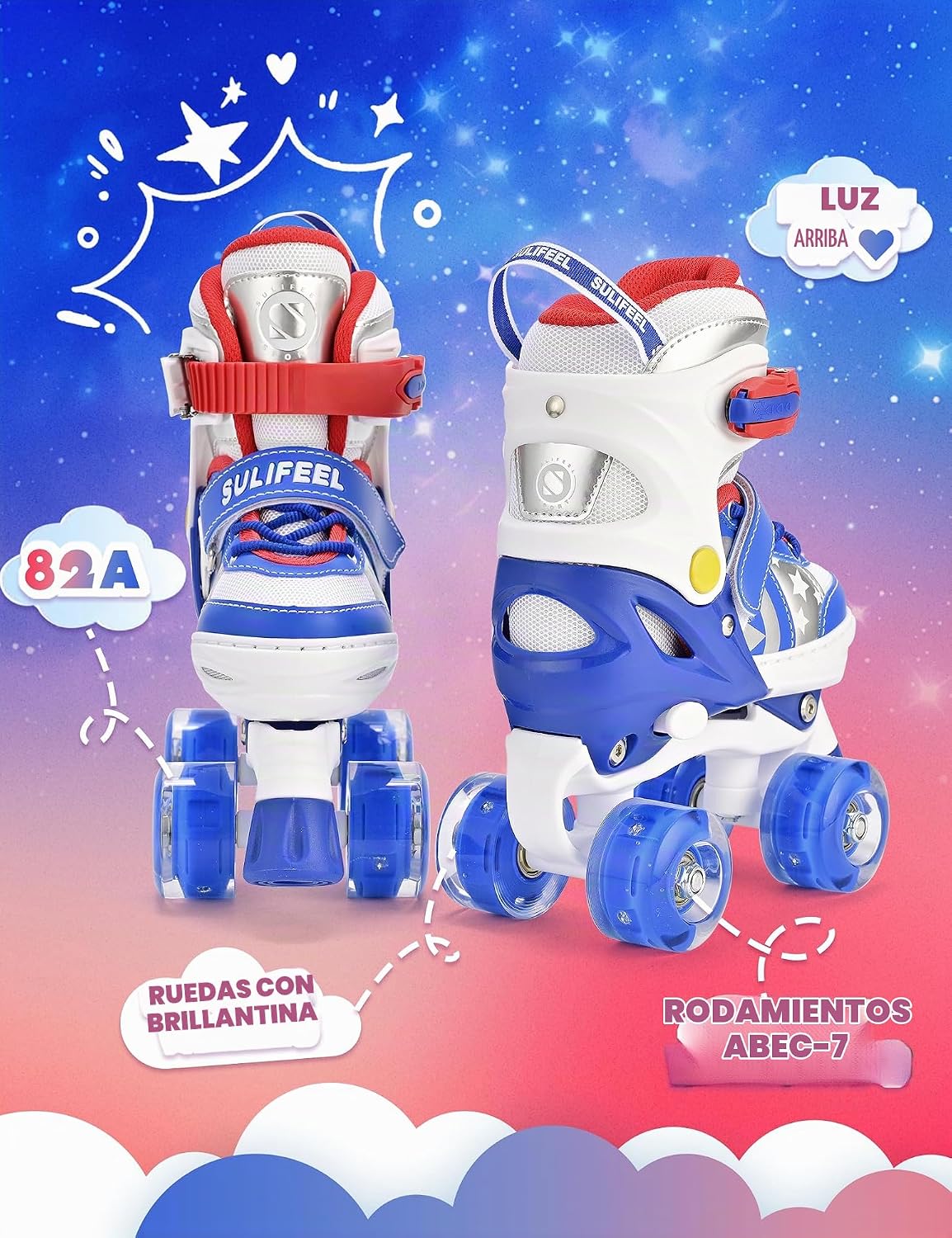 SULIFEEL Rainbow Unicorn - Patines ajustables de 4 tamaños para niñ...