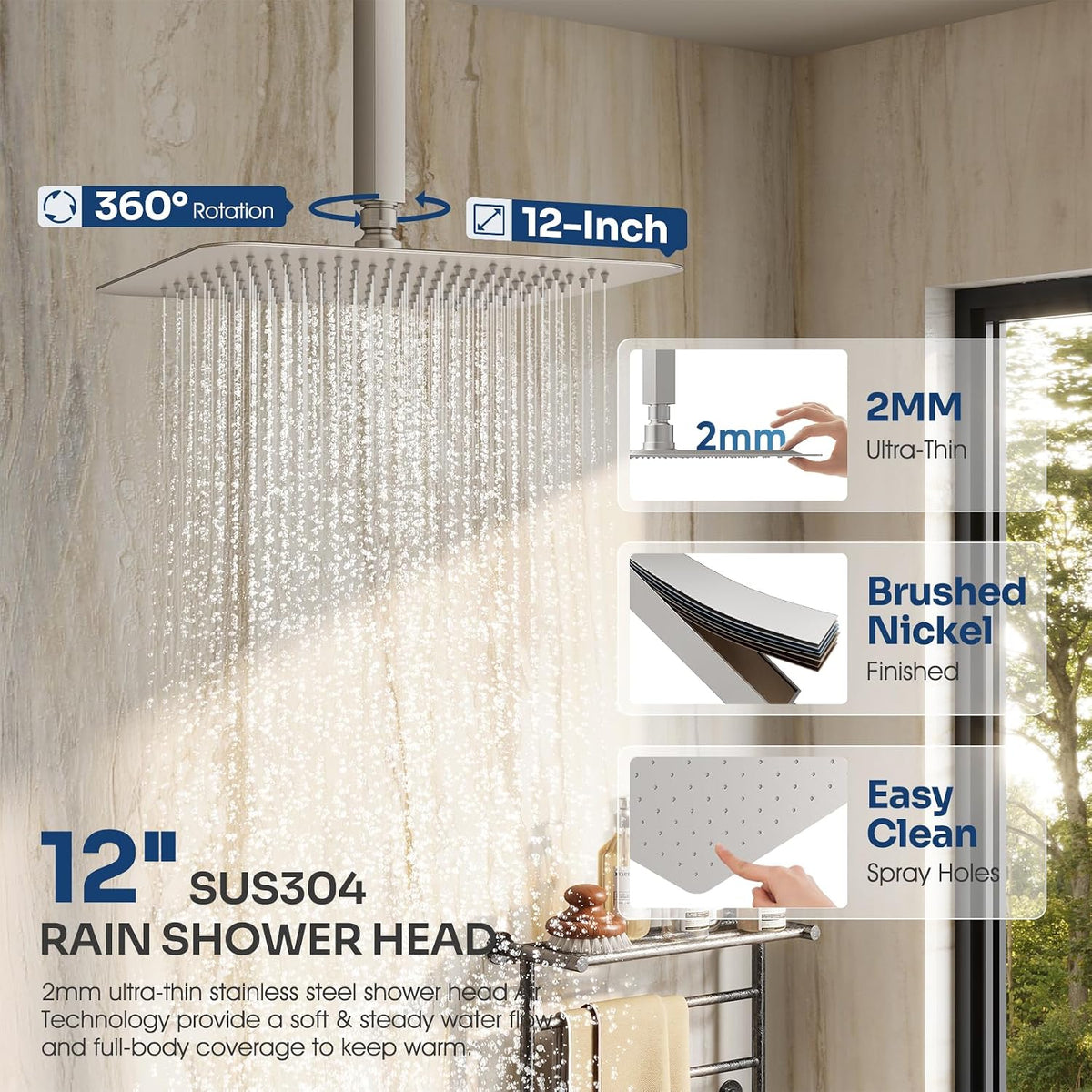 HoliSpa Sistema de Ducha de Montaje en Techo, Conjunto de Grifería...