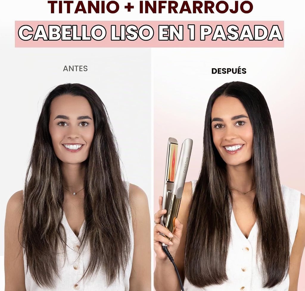 ELLA BELLA Plancha plana de titanio para el cabello delgada (con in...