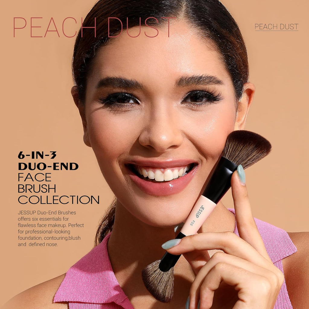 Jessup Juego de brochas de maquillaje facial de 3 piezas con doble...