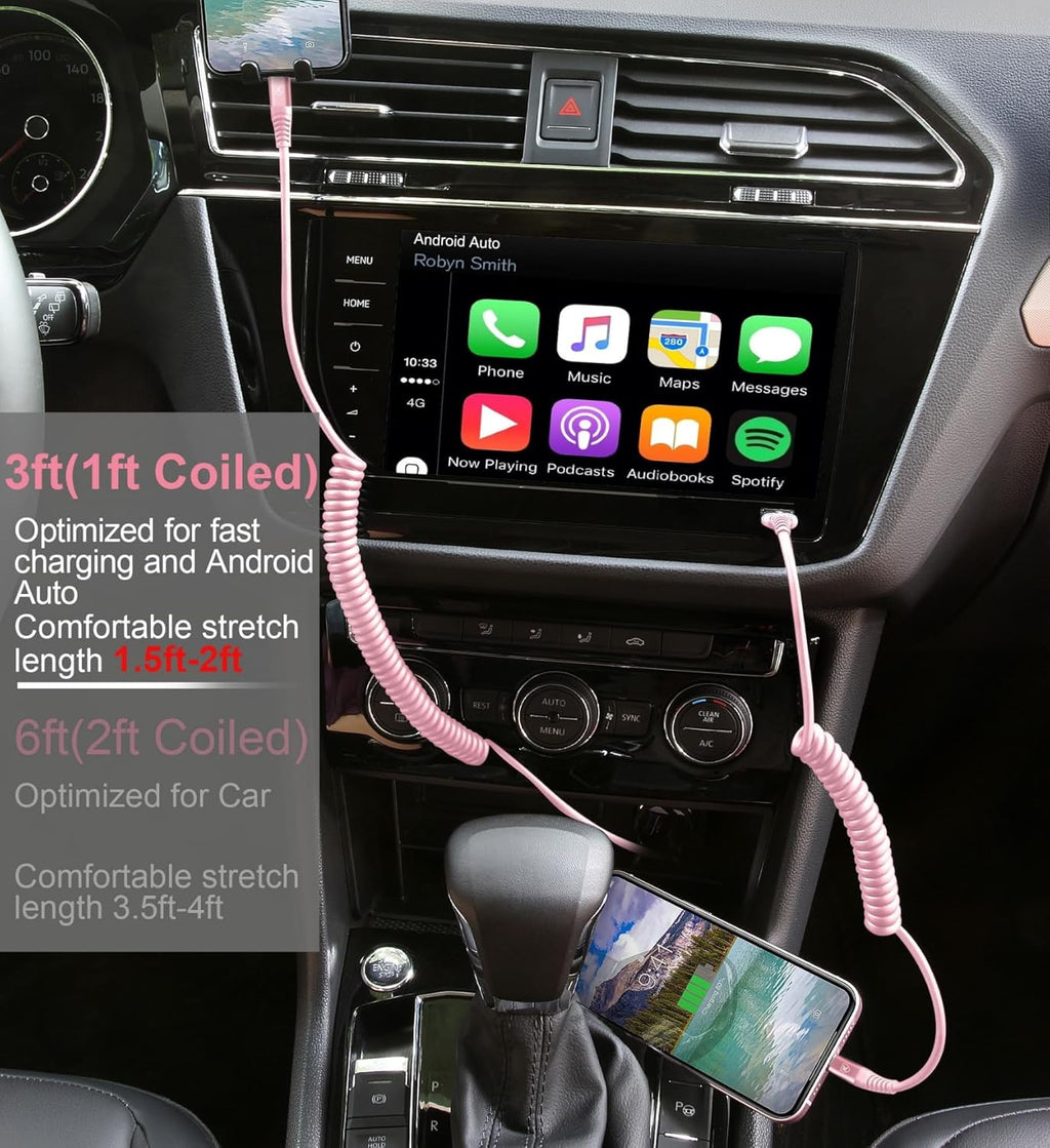 Cable de carga para iPhone para automóvil de 3 pies, paquete de 2 c...