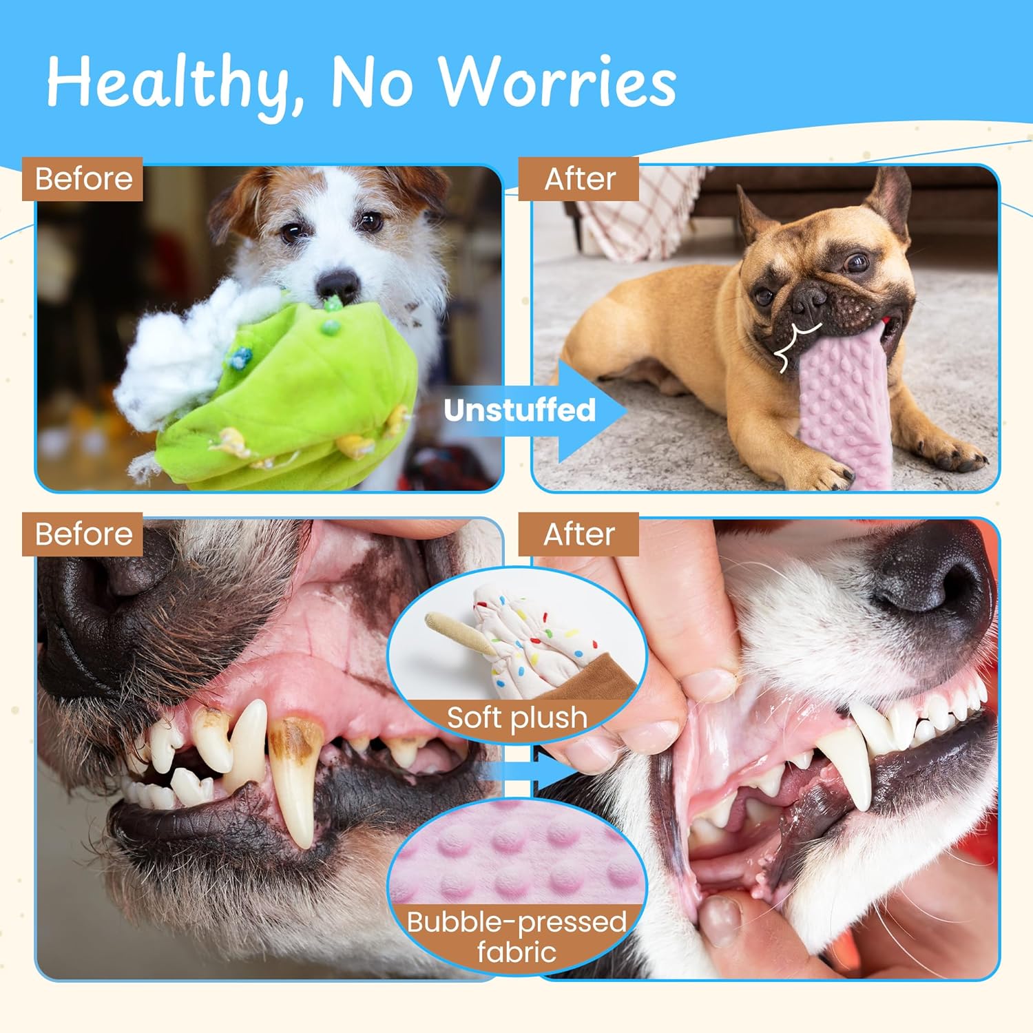 Nocciola 3 piezas de juguetes para perros pequeños sin relleno, jug...