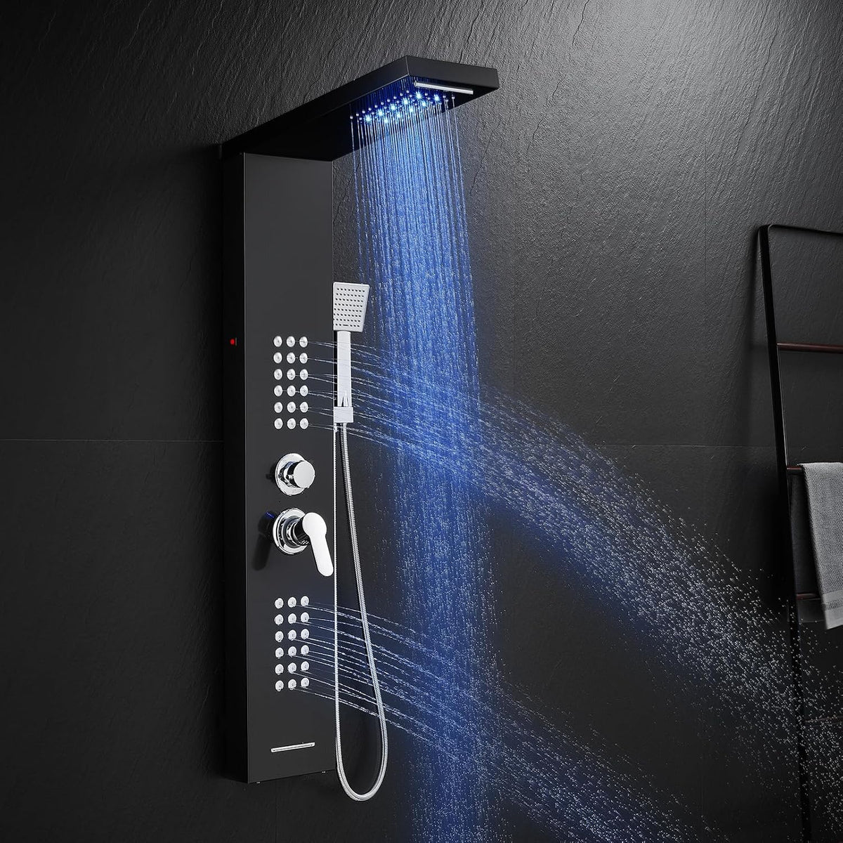 ROVATE 5 en 1 LED Rainfall - Panel de ducha con sistema de torre de...