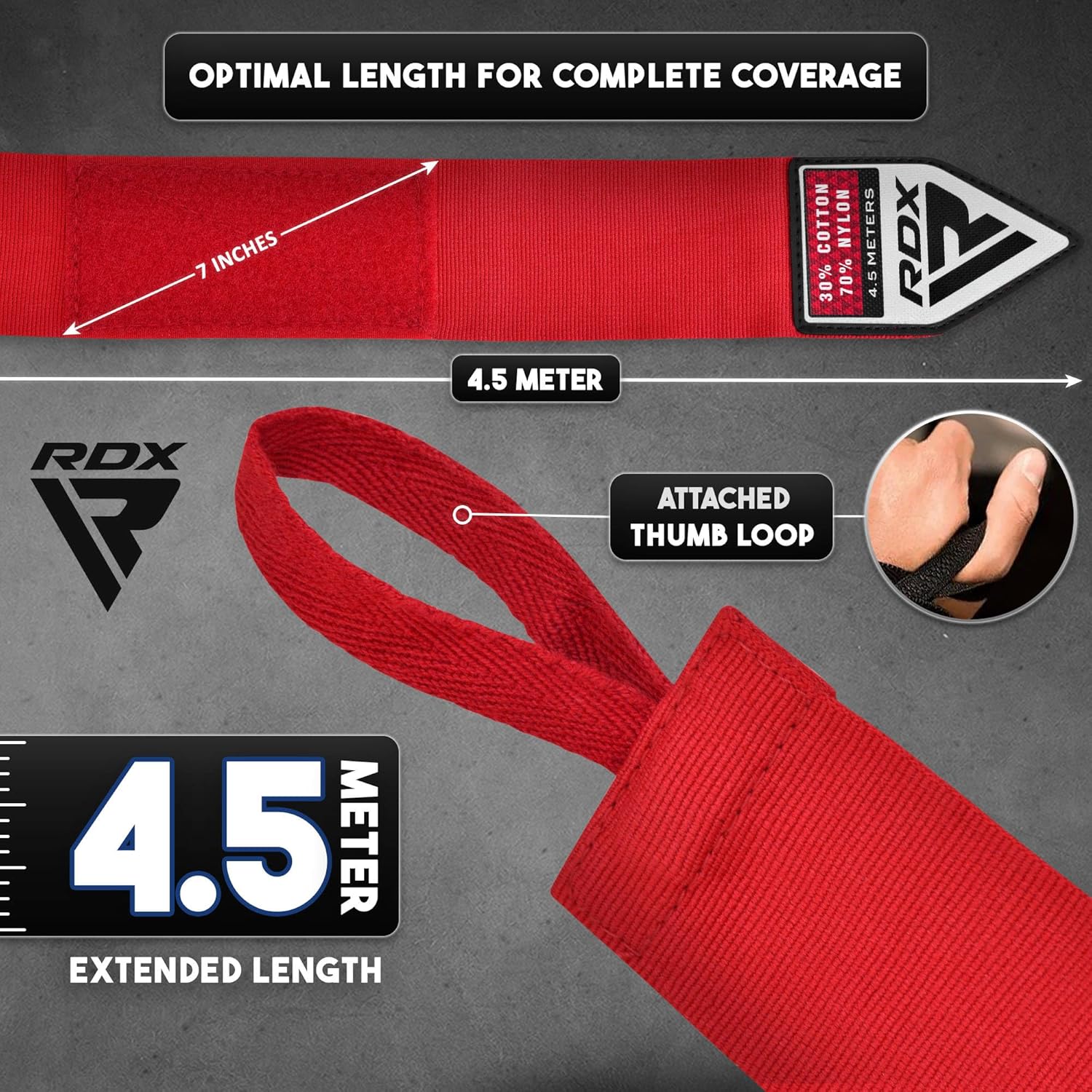 RDX Vendas de Boxeo para Manos 4.5M \/ 180 Pulgadas \u2013 Guantes...