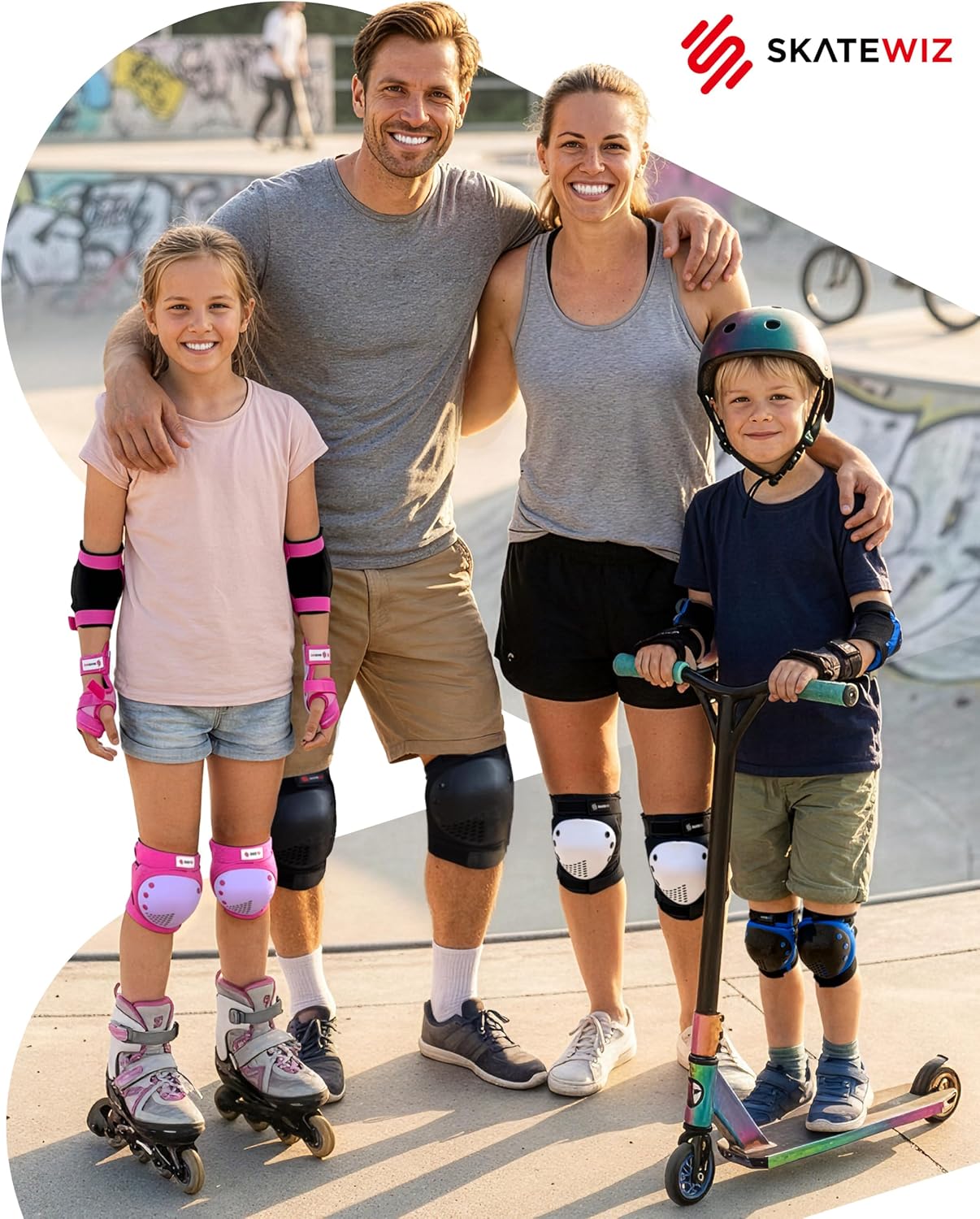 SKATEWIZ Juego de almohadillas de protección para patineta para niñ...