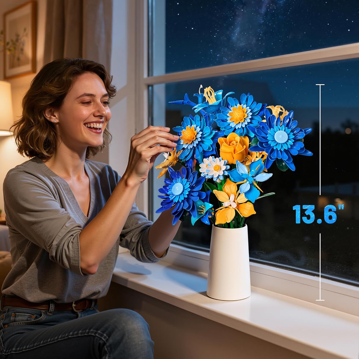 EWED Juego de ramo de flores estrelladas para adultos, flores artif...