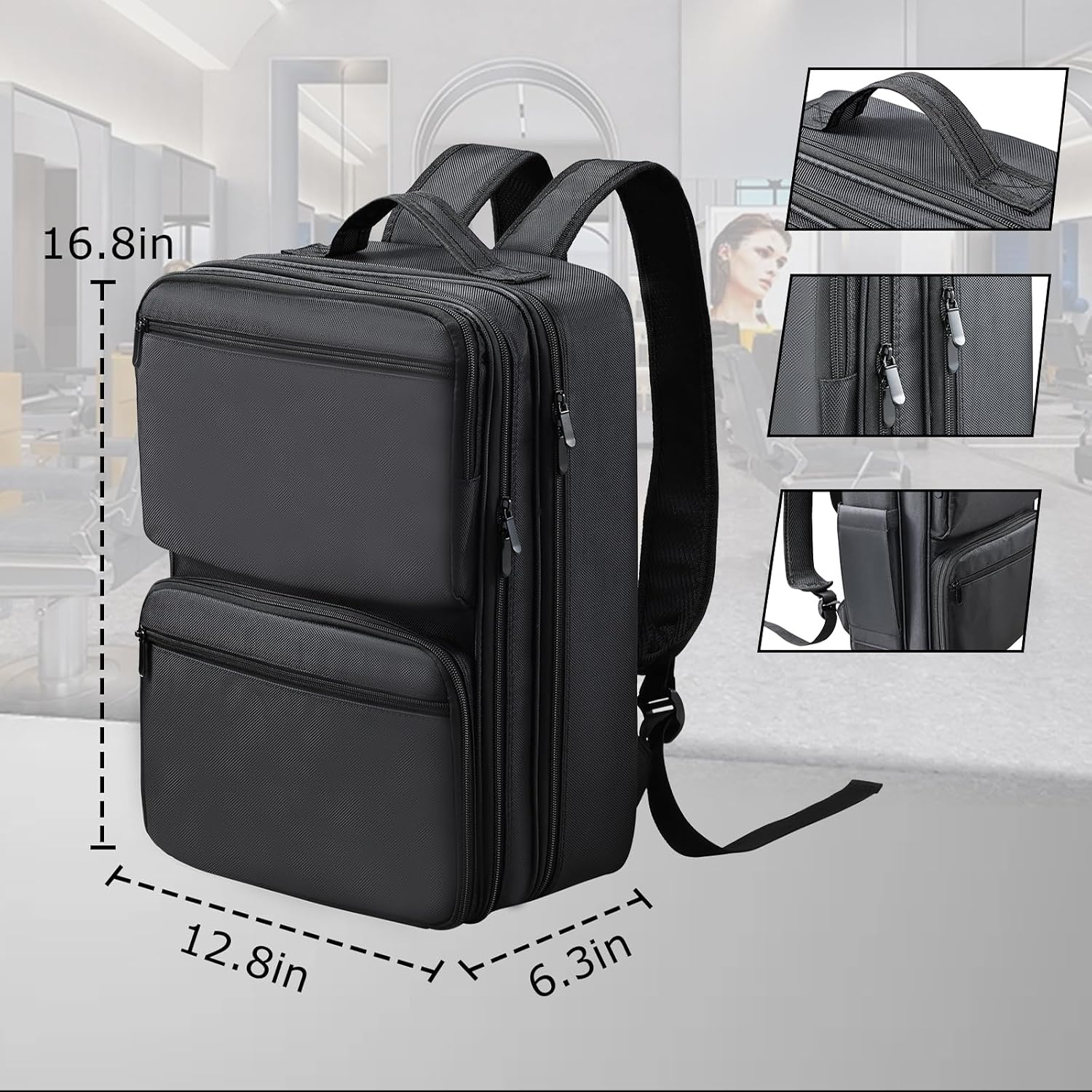 Yueieoun Bolsa de peluquería con bandeja desmontable, mochila de vi...