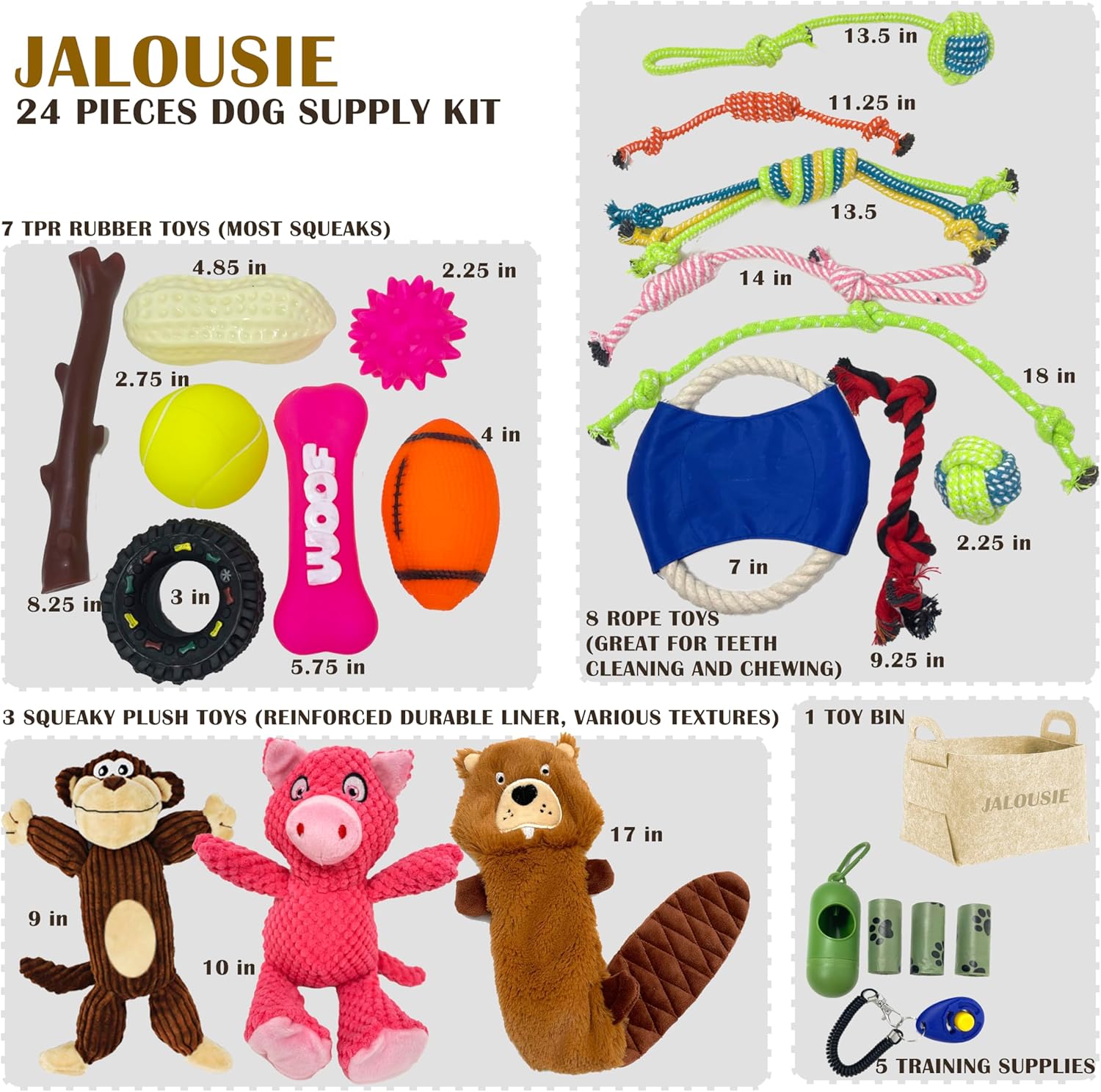Jalousie - Paquete múltiple de juguetes chirriantes para perros, pa...