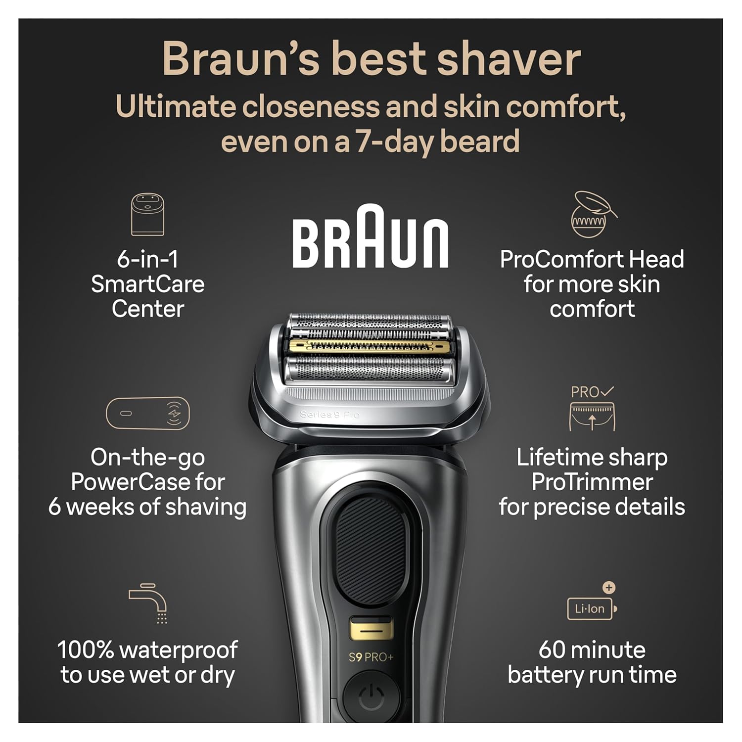 Braun Afeitadora eléctrica Series 9 PRO+, kit de afeitado con 5 ele...