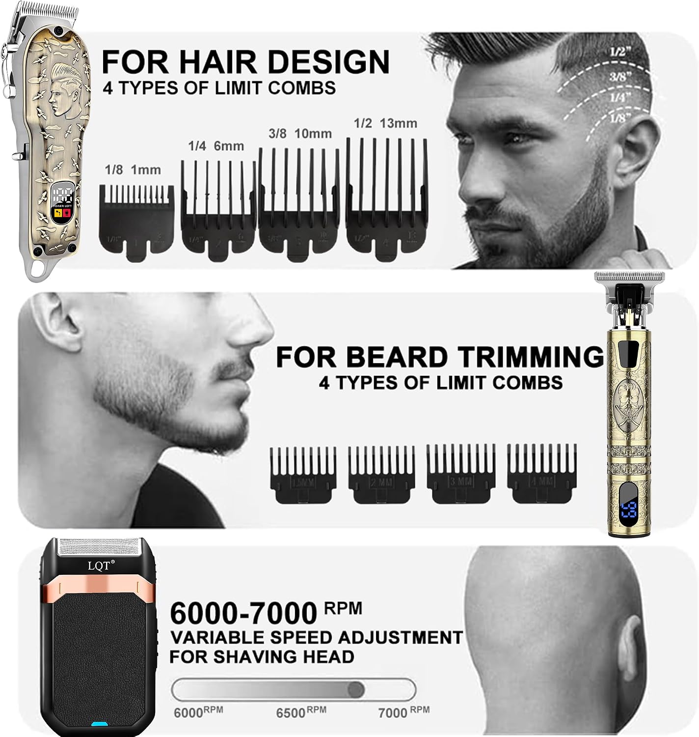 LQT Kit de peluquero profesional para hombres, cortadora de pelo, r...