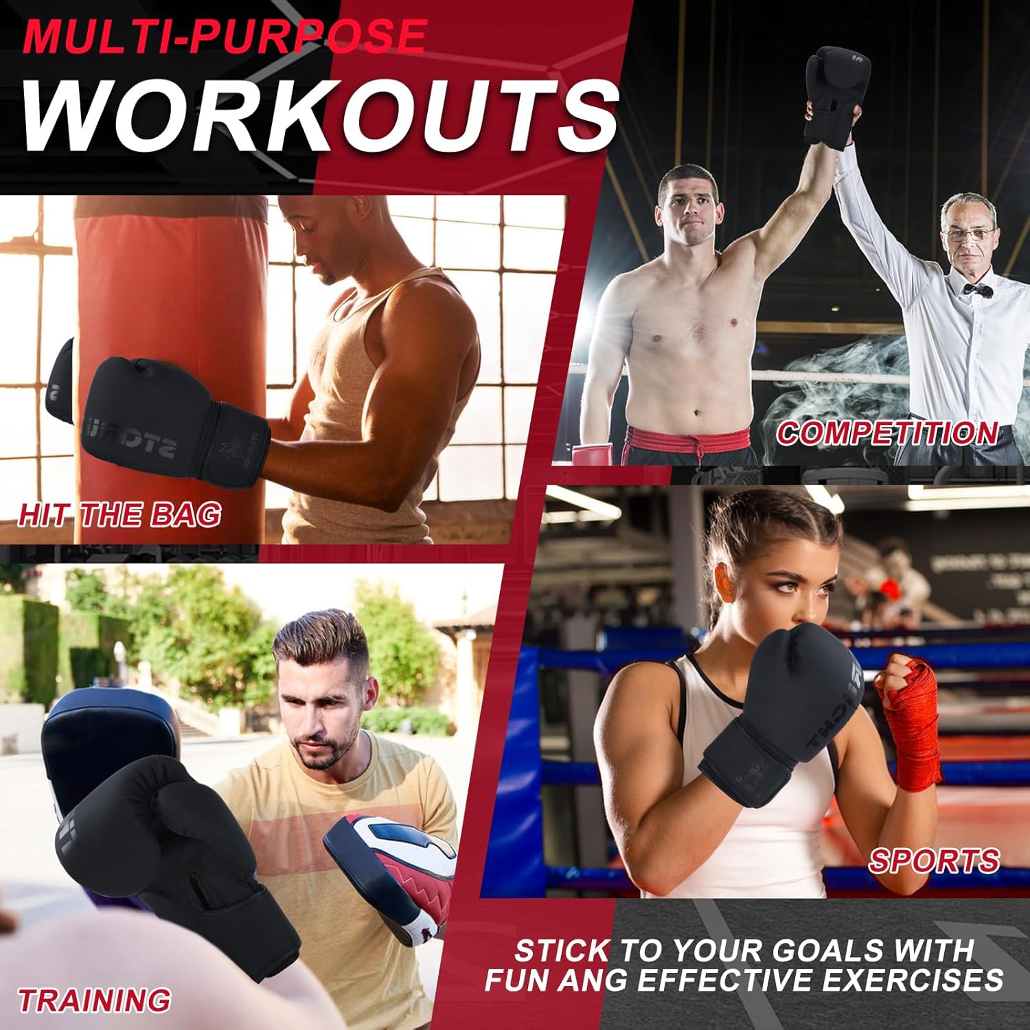 Valchiria Guantes de boxeo para hombres y mujeres, guantes de entre...