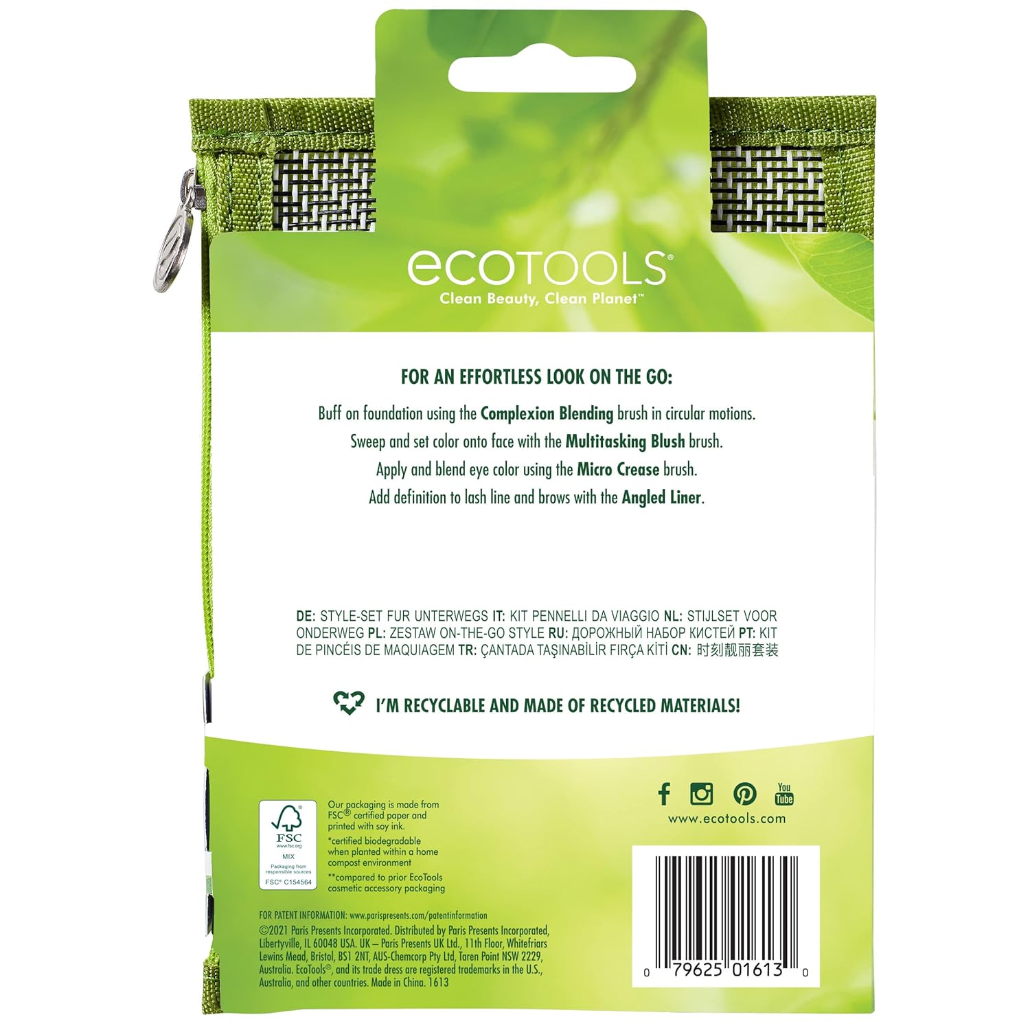 EcoTools Kit de brochas de maquillaje para llevar, juego de brochas...
