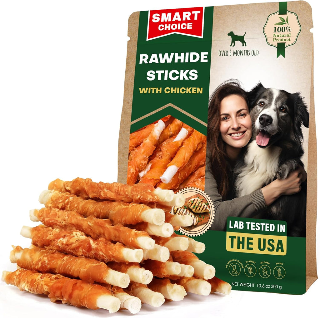 Beloved Pets Golosinas para perros y pollo envuelto de cuero crudo...