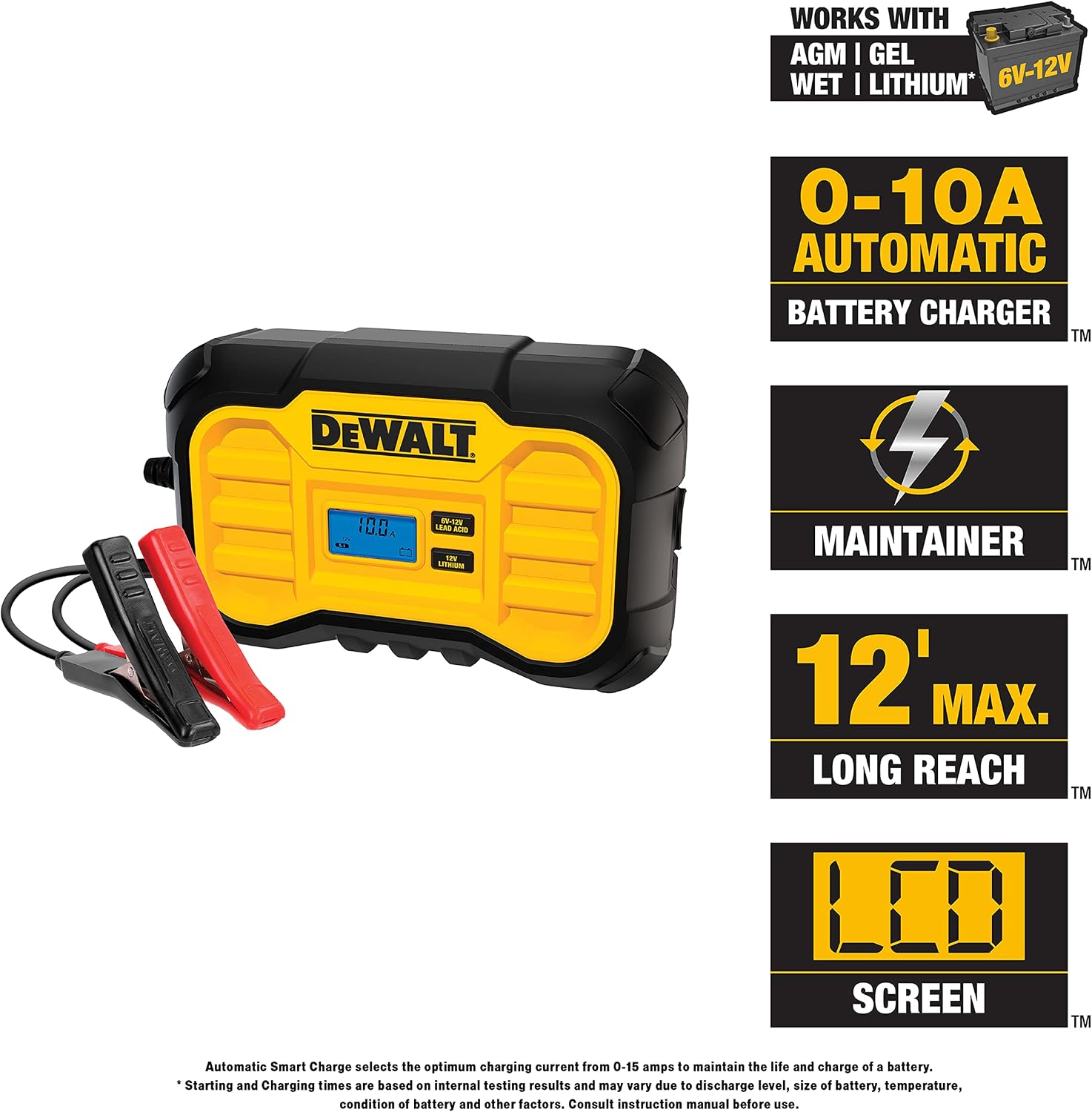 DeWalt DXAEC10 Cargador de Batería Profesional de 10 Amperios, Mant...