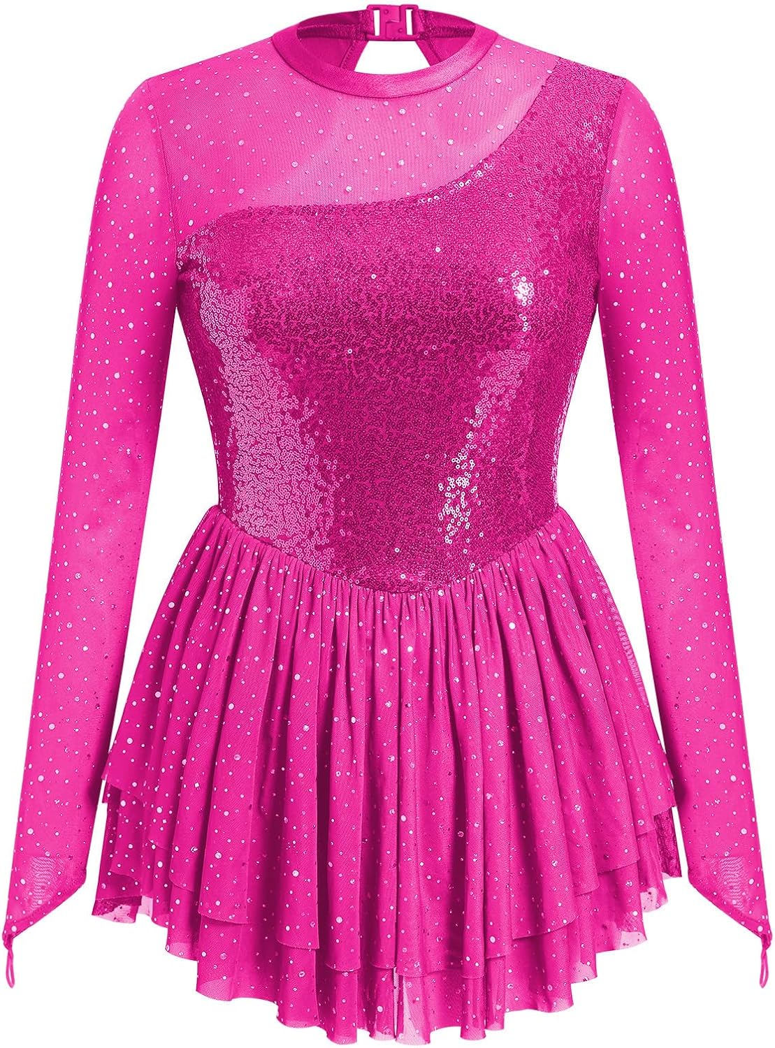 AFAVOM Vestido de patinaje artístico con lentejuelas para mujer, ma...