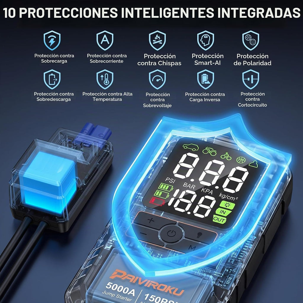 Arrancador de batería de coche de 5000 A con compresor de aire, arr...