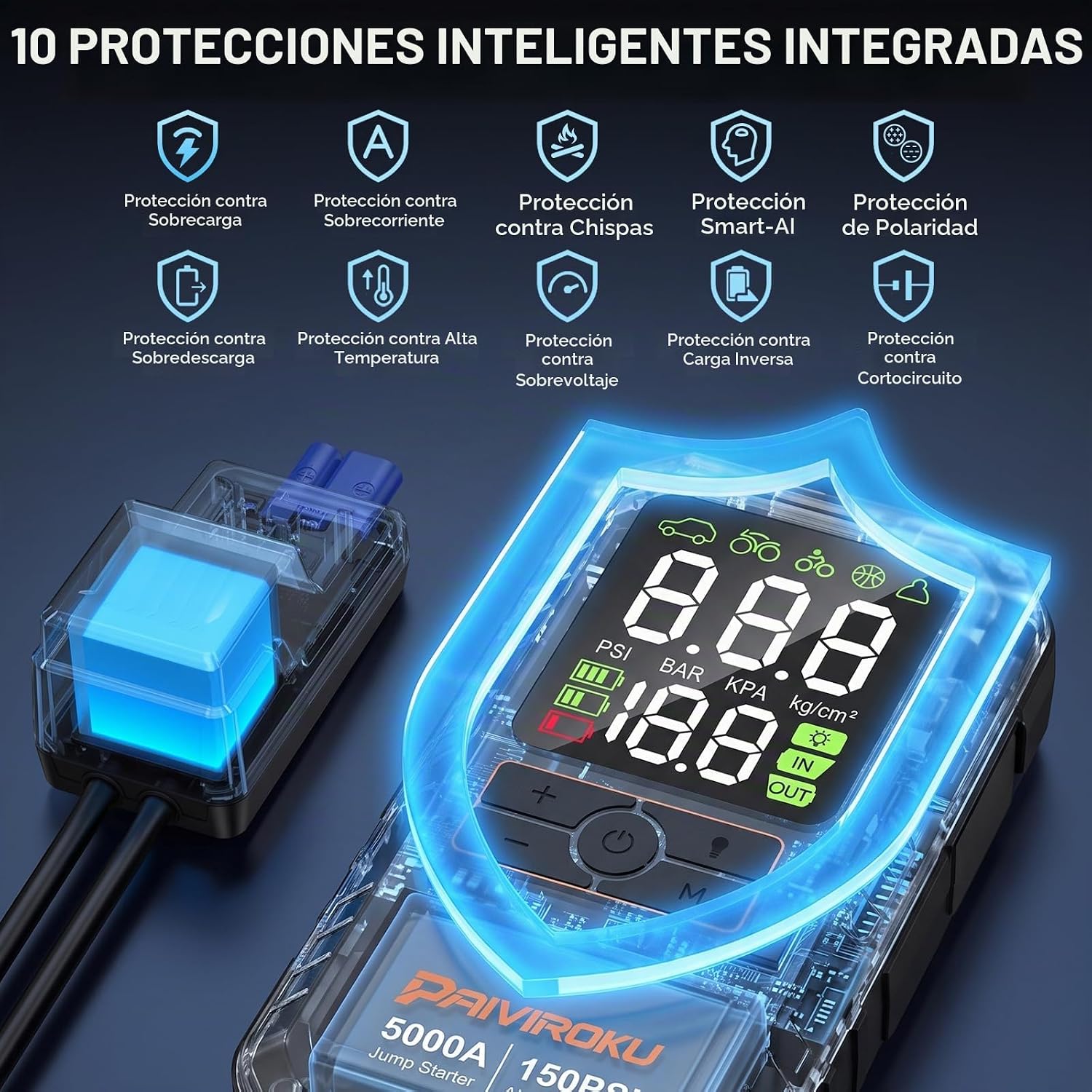 Arrancador de batería de coche de 5000 A con compresor de aire, arr...