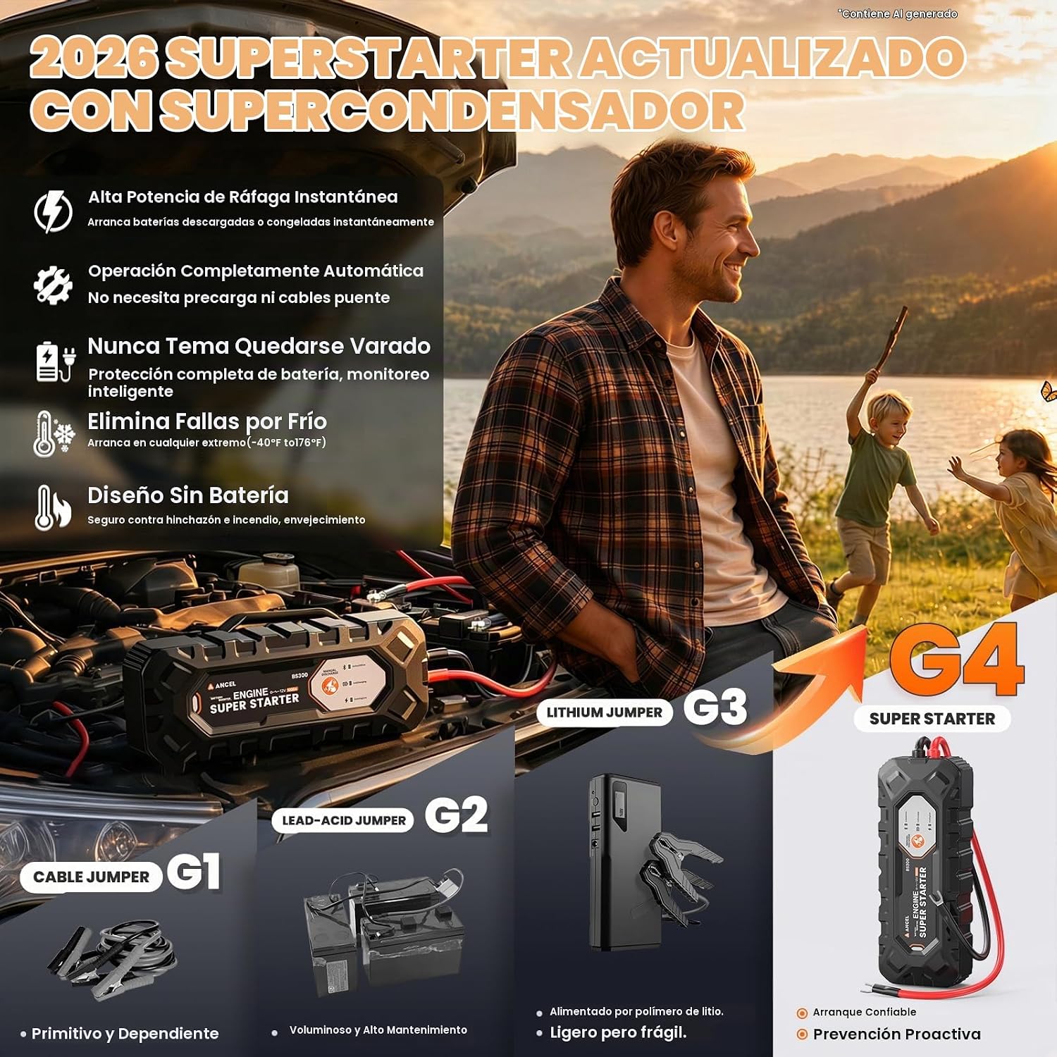 ANCEL BS300 Super Starter, arrancador de salto conectado permanente...