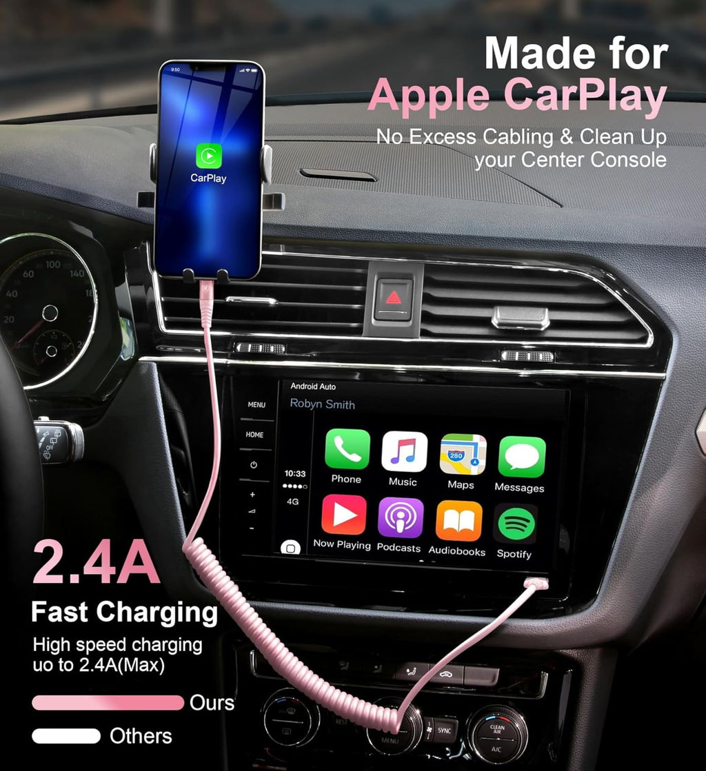 Cable de carga para iPhone para automóvil de 3 pies, paquete de 2 c...