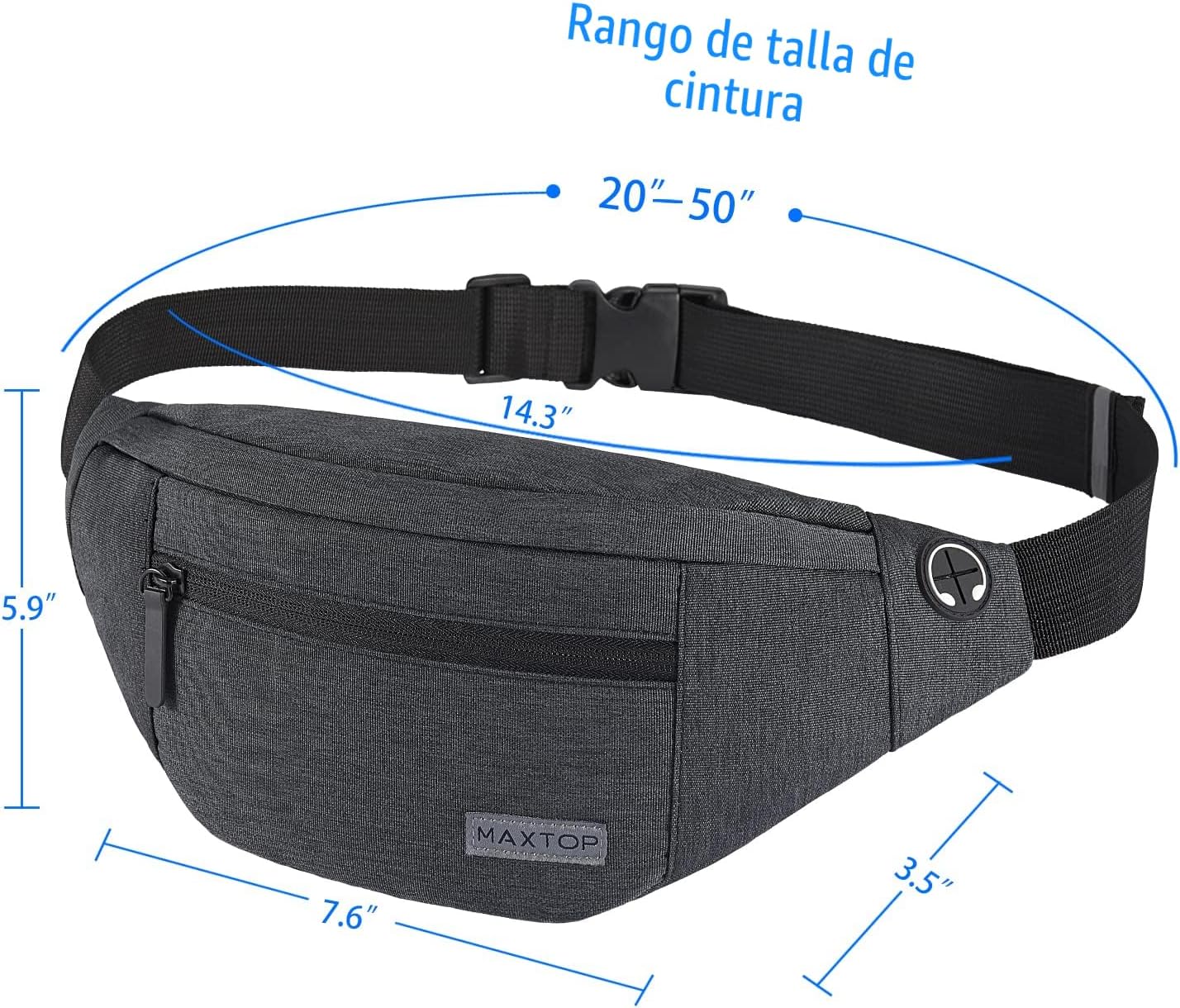 MAXTOP - Cangurera cruzada grande con 4 bolsillos con cremallera, i...