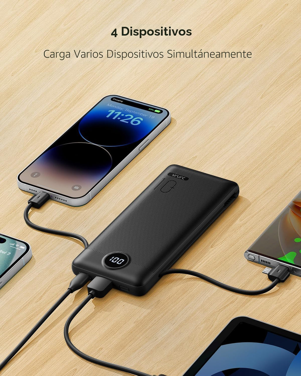Cargador portátil, banco de energía integrado y enchufe de pared de...