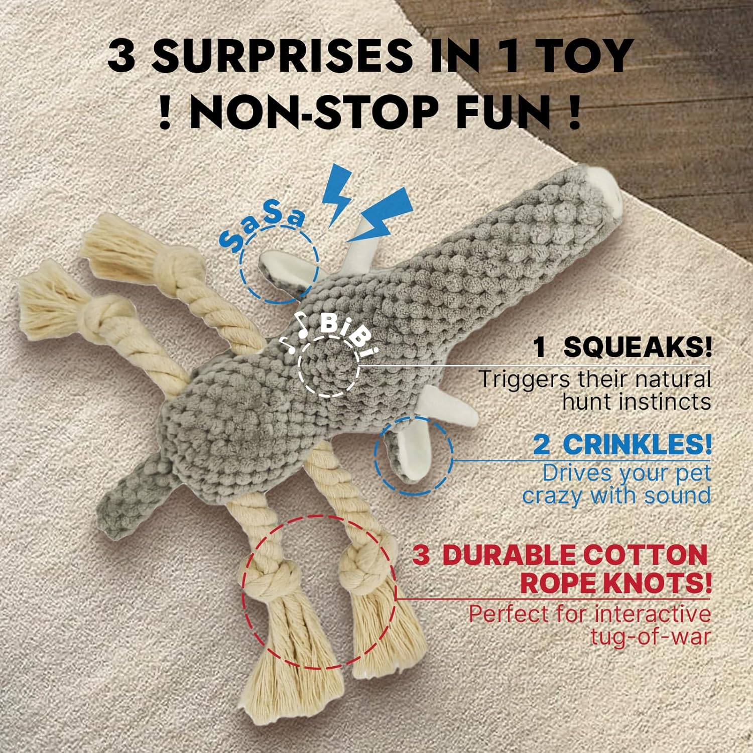 FURETTICO Squeaky - Juguete interactivo para masticar para dentició...