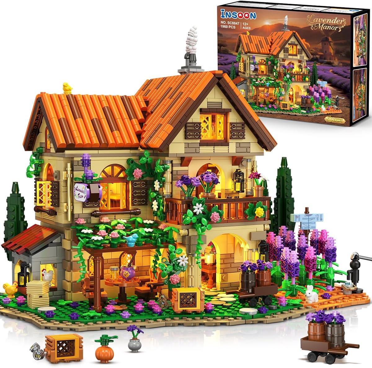 INSOON Lavender Manor House - Juego de construcción de casa con luc...