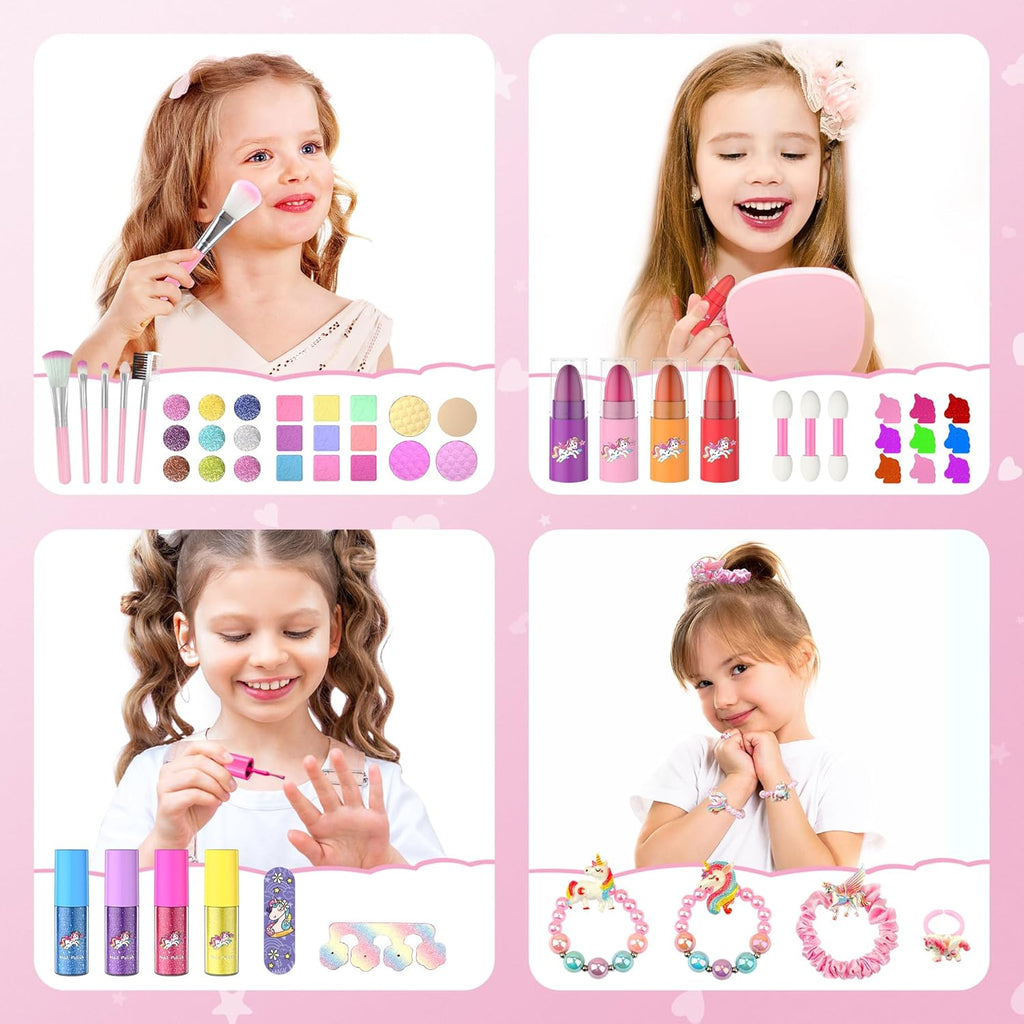PERRYHOME Juego de maquillaje para niñas de 63 piezas, lavable, no...