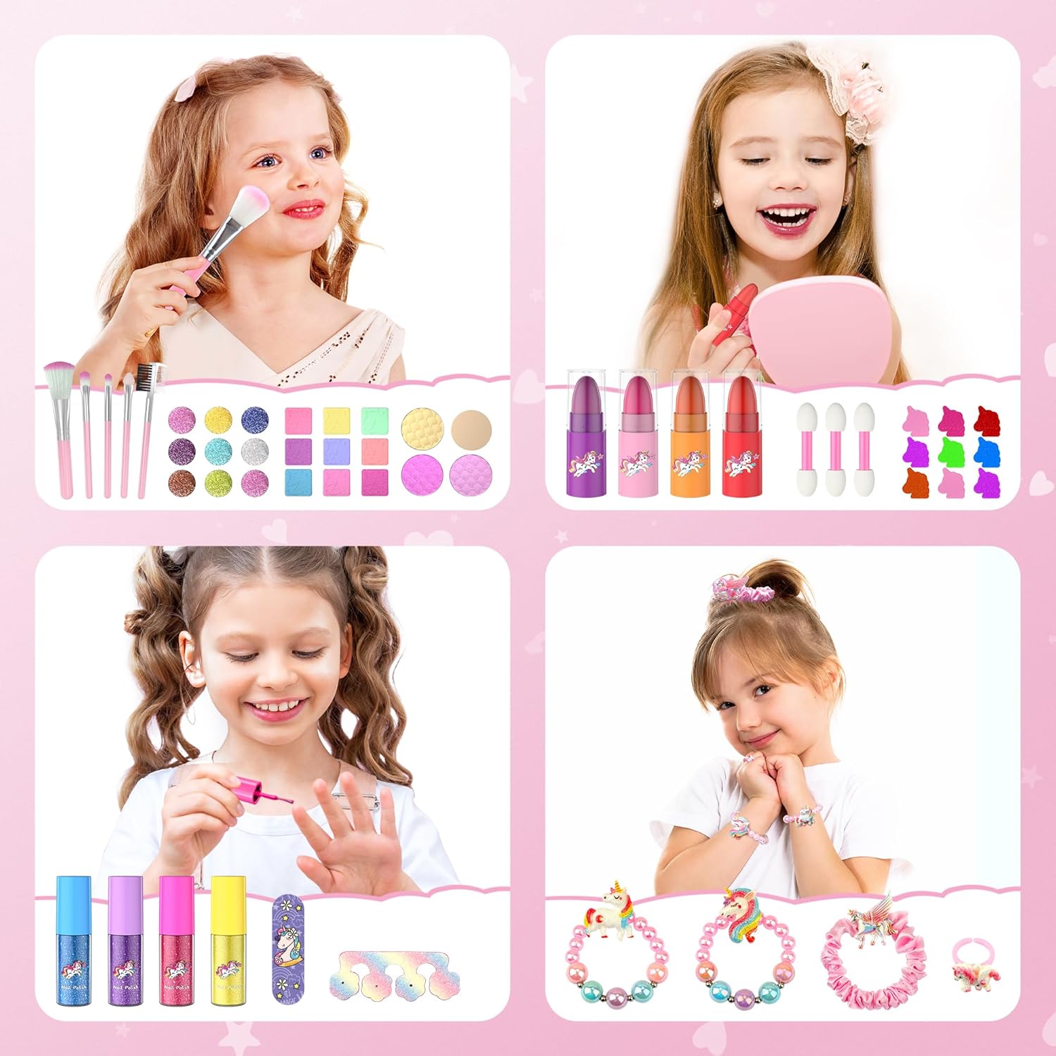 PERRYHOME Juego de maquillaje para niñas de 63 piezas, lavable, no...