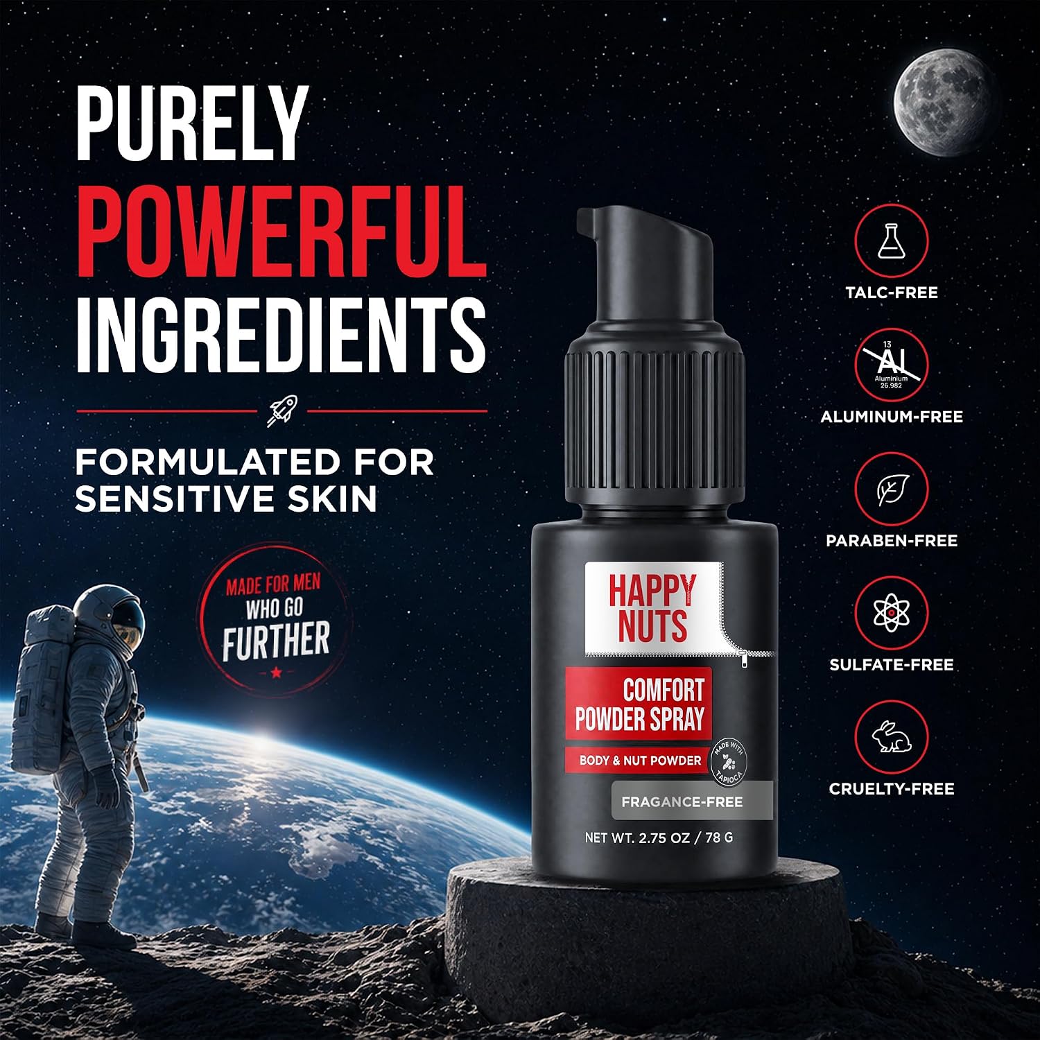 Happy Nuts Comfort - Desodorante en aerosol en polvo para hombres:...