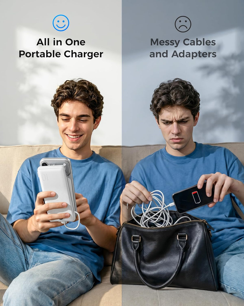 VEGER Cargador portátil para iPhone con cables integrados y enchufe...