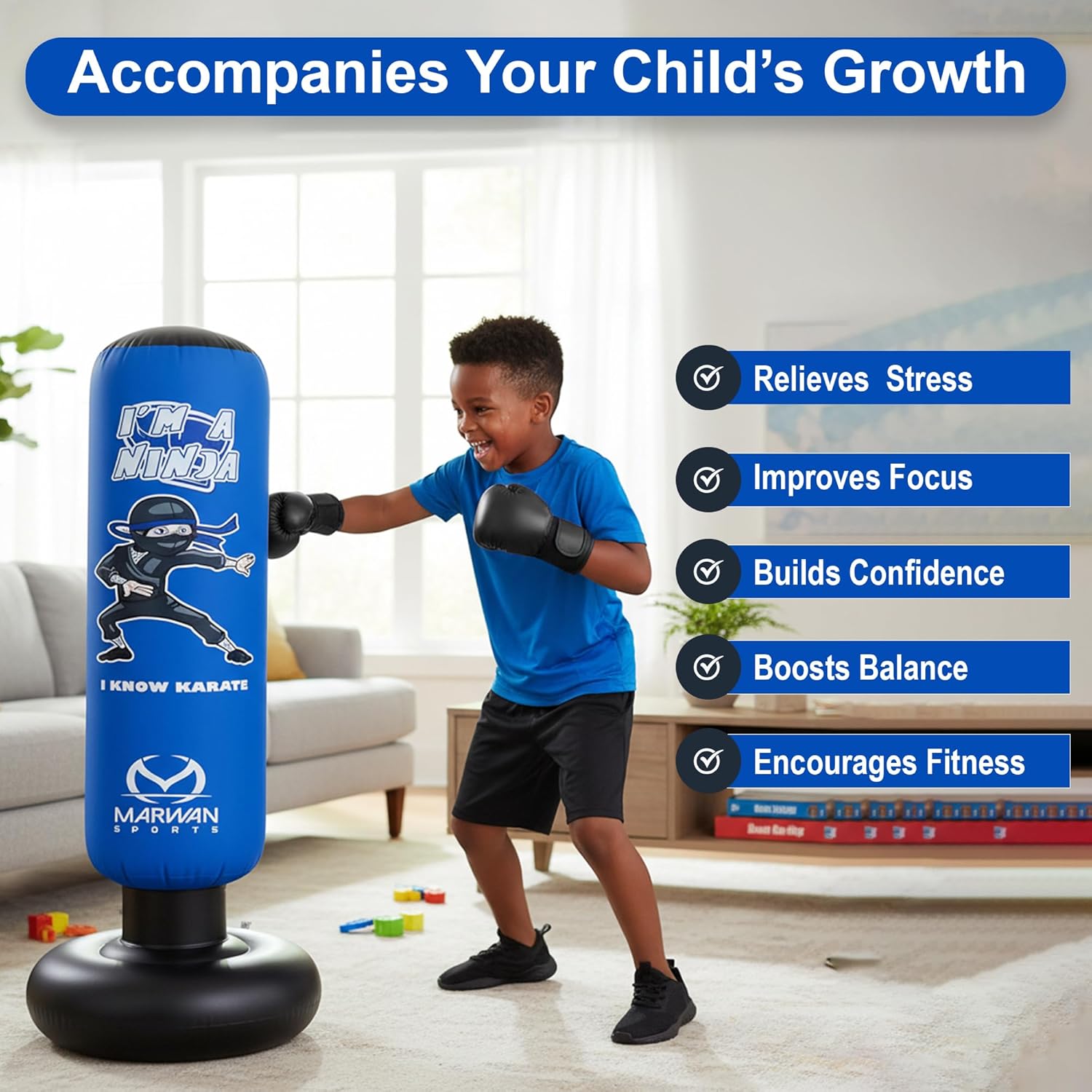 Marwan Sports Ninja - Saco de boxeo para niños, juguete sensorial i...